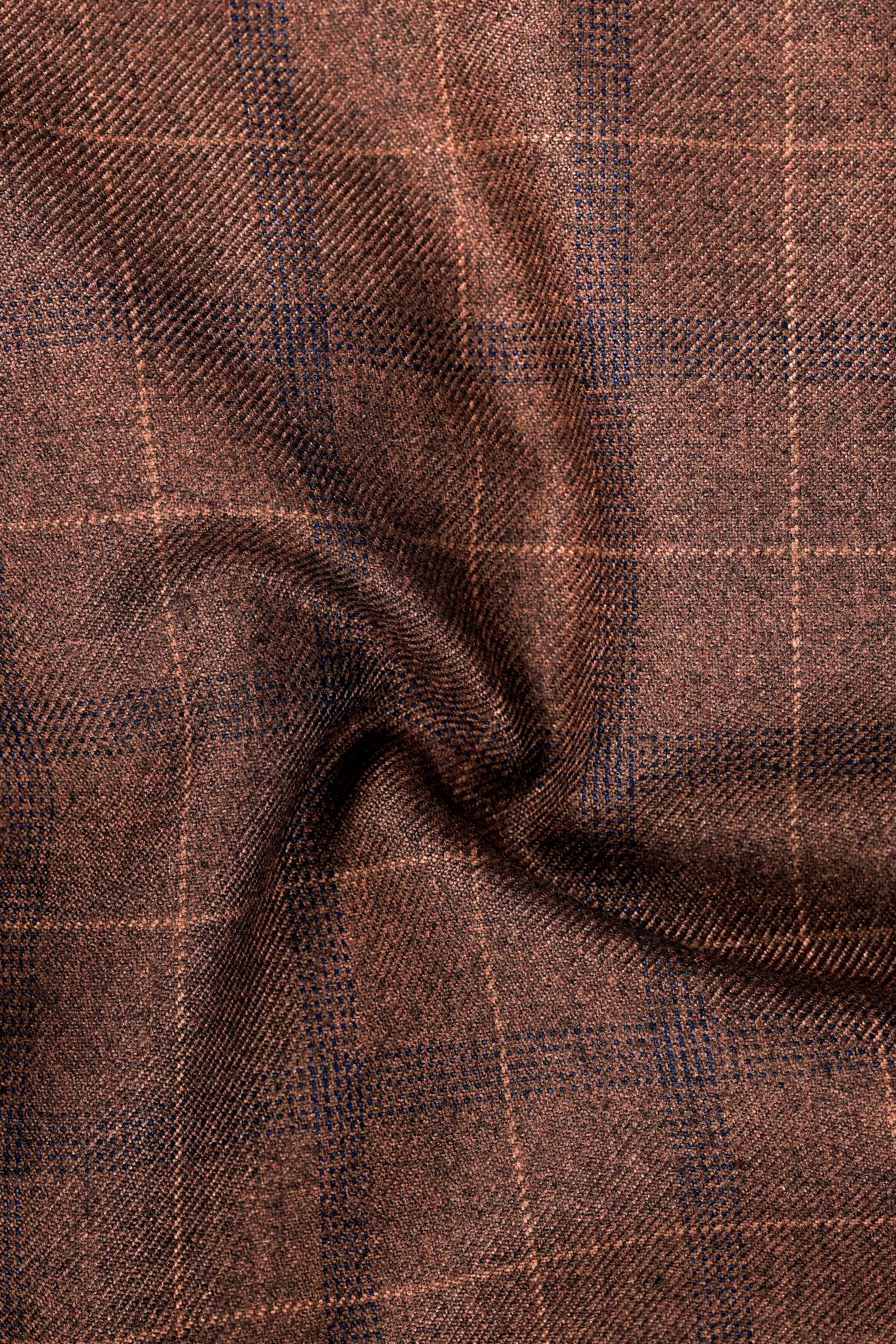 Cinnamon Spice-Spice Brown Plaid Wool Rich Double Breasted Blazer