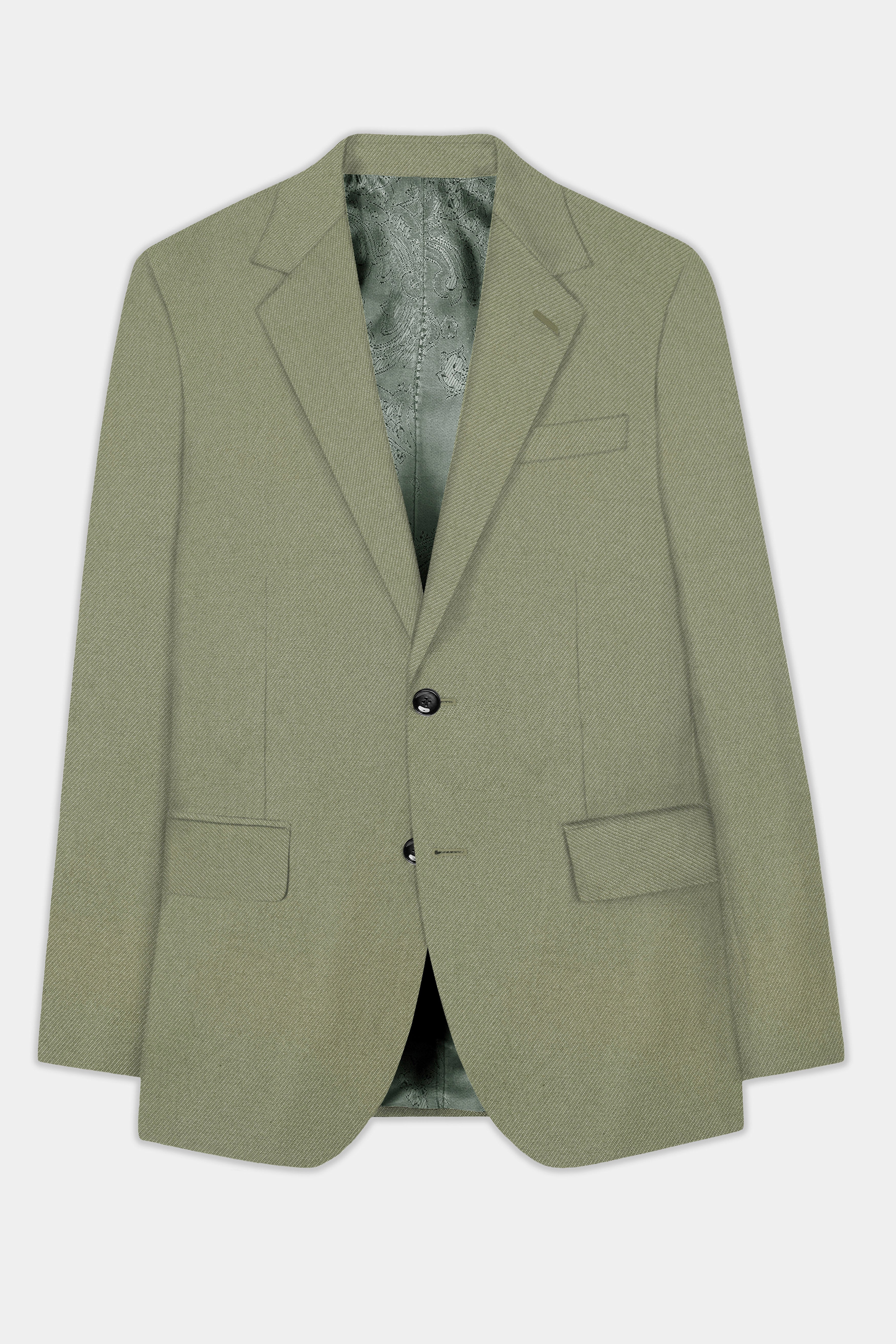 Georgette-Limed Ash Green Solid Cotton Single Breasted Blazer