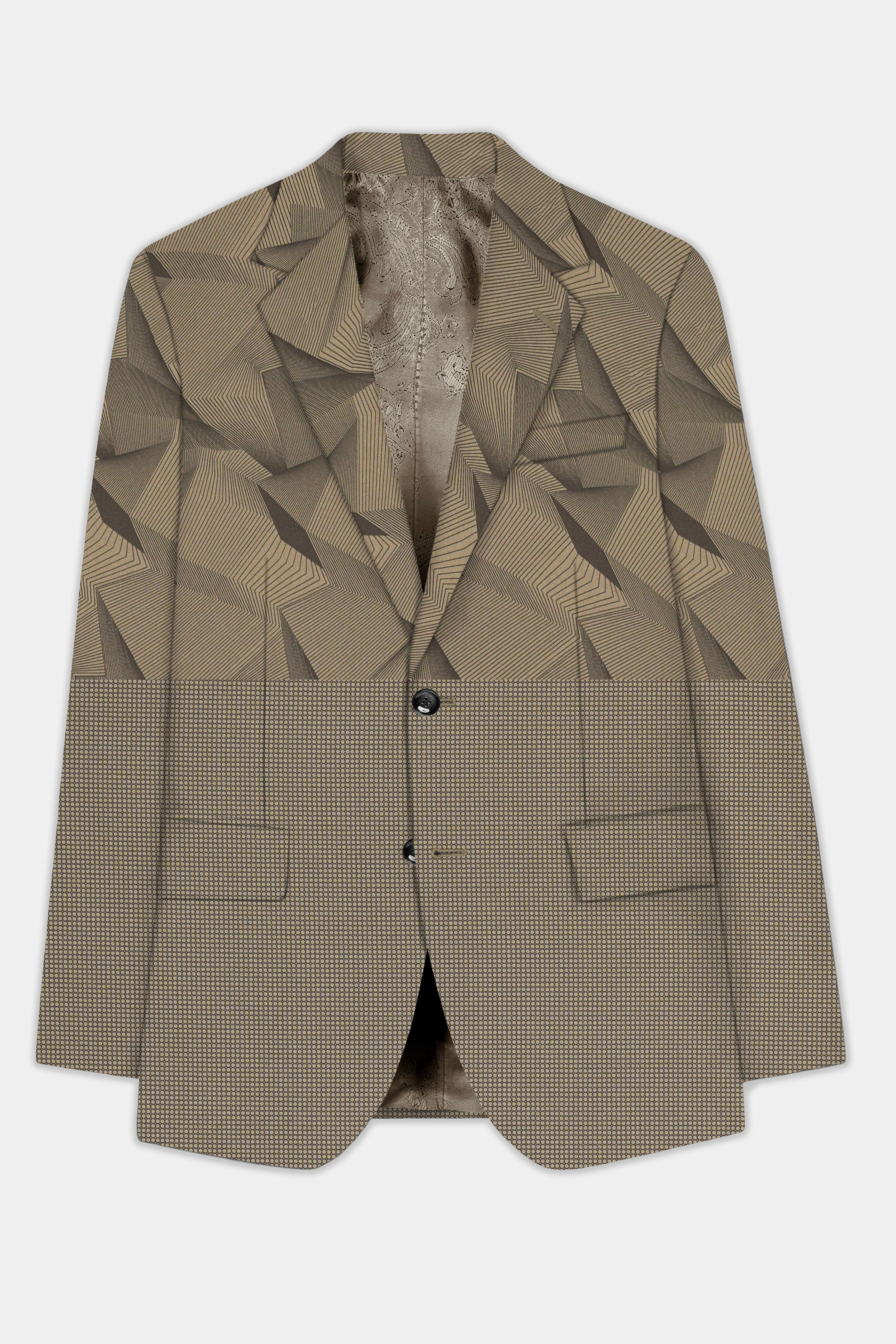 DuneShade-Sand Dune Brown Half 3D Prints Cotton Single Breasted Blazer