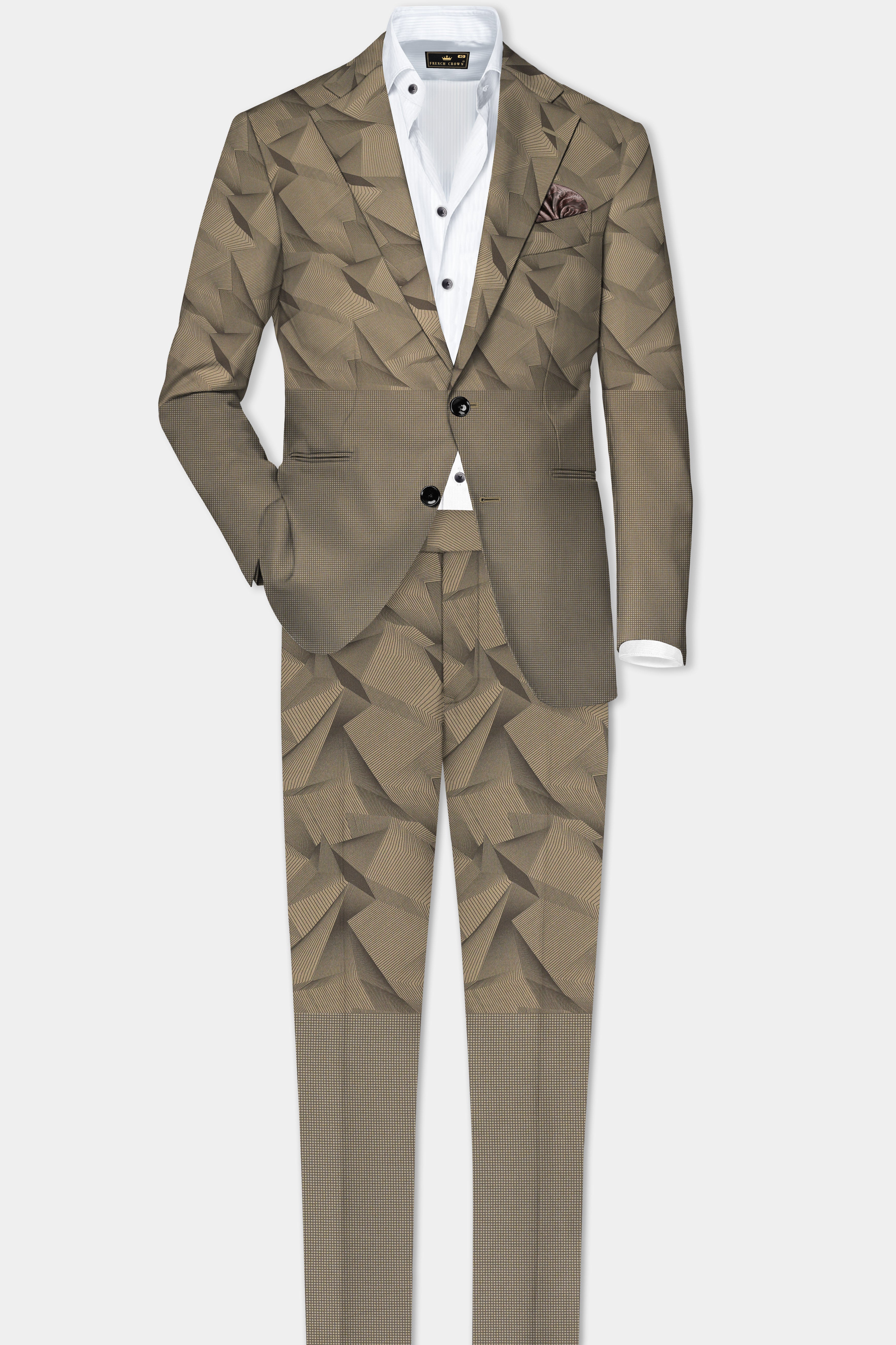 DuneShade-Sand Dune Brown Half 3D Prints Cotton Single Breasted Blazer