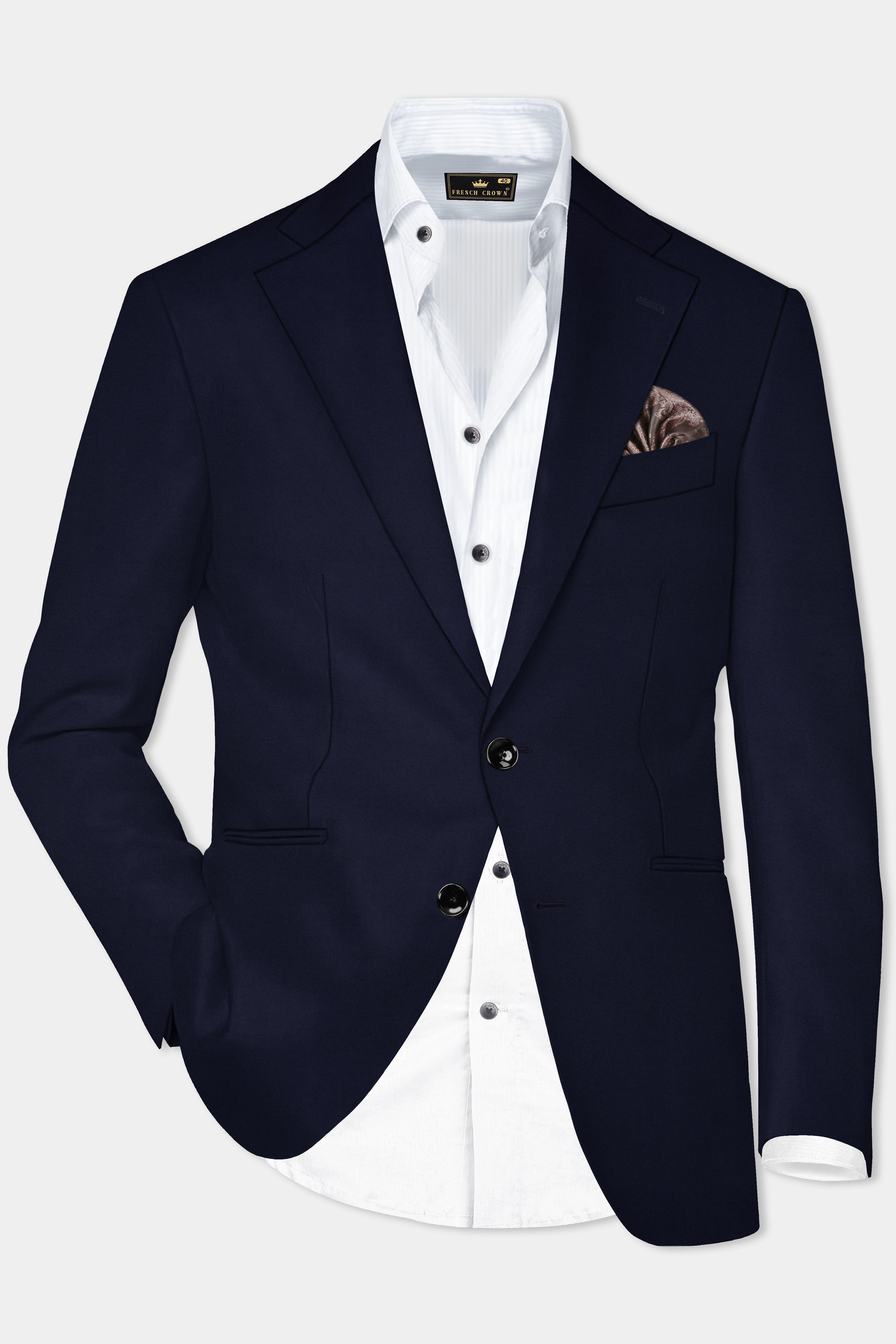 Ashen-Cinder Blue Solid Wool Rich Single Breasted Blazer