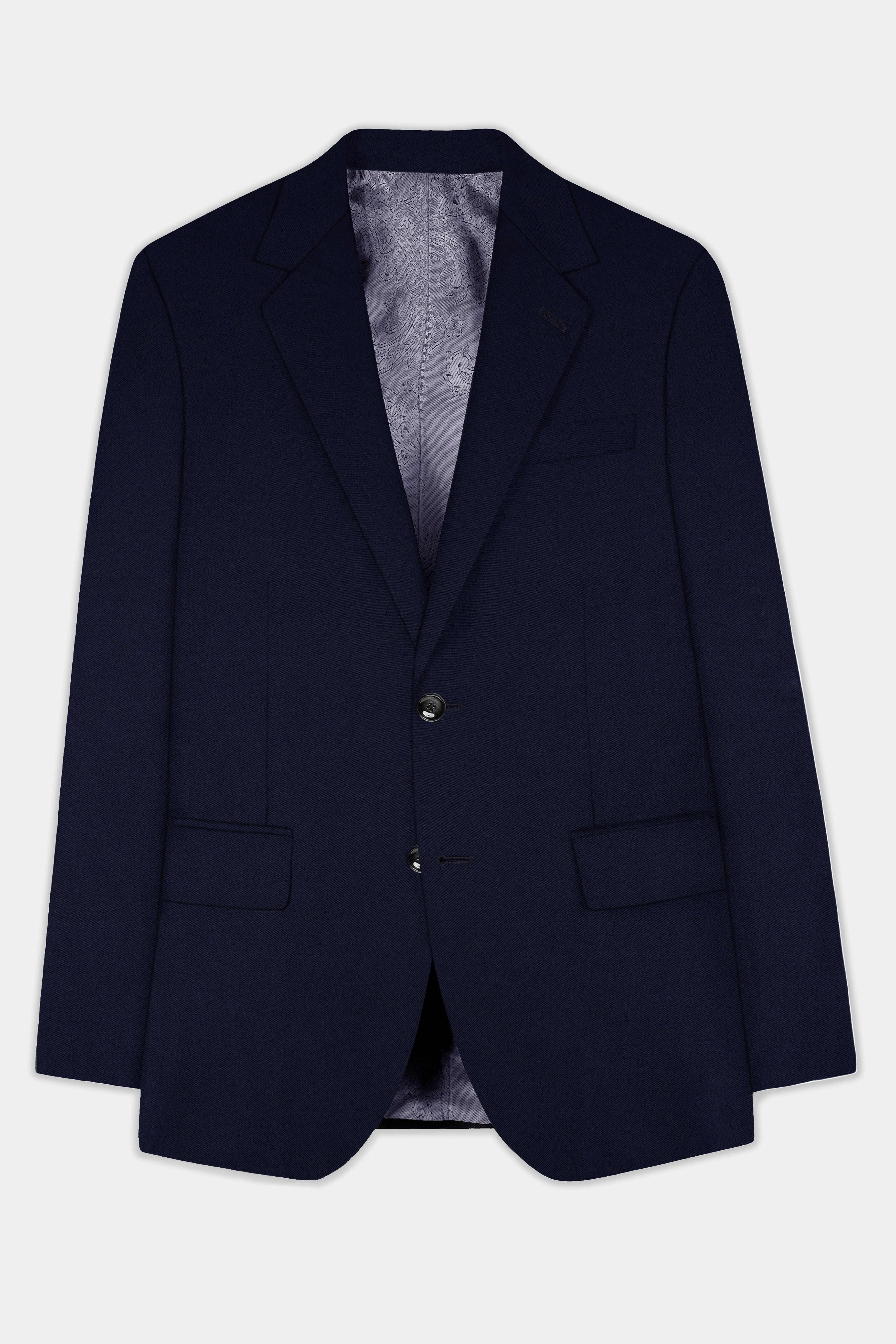 Ashen-Cinder Blue Solid Wool Rich Single Breasted Blazer