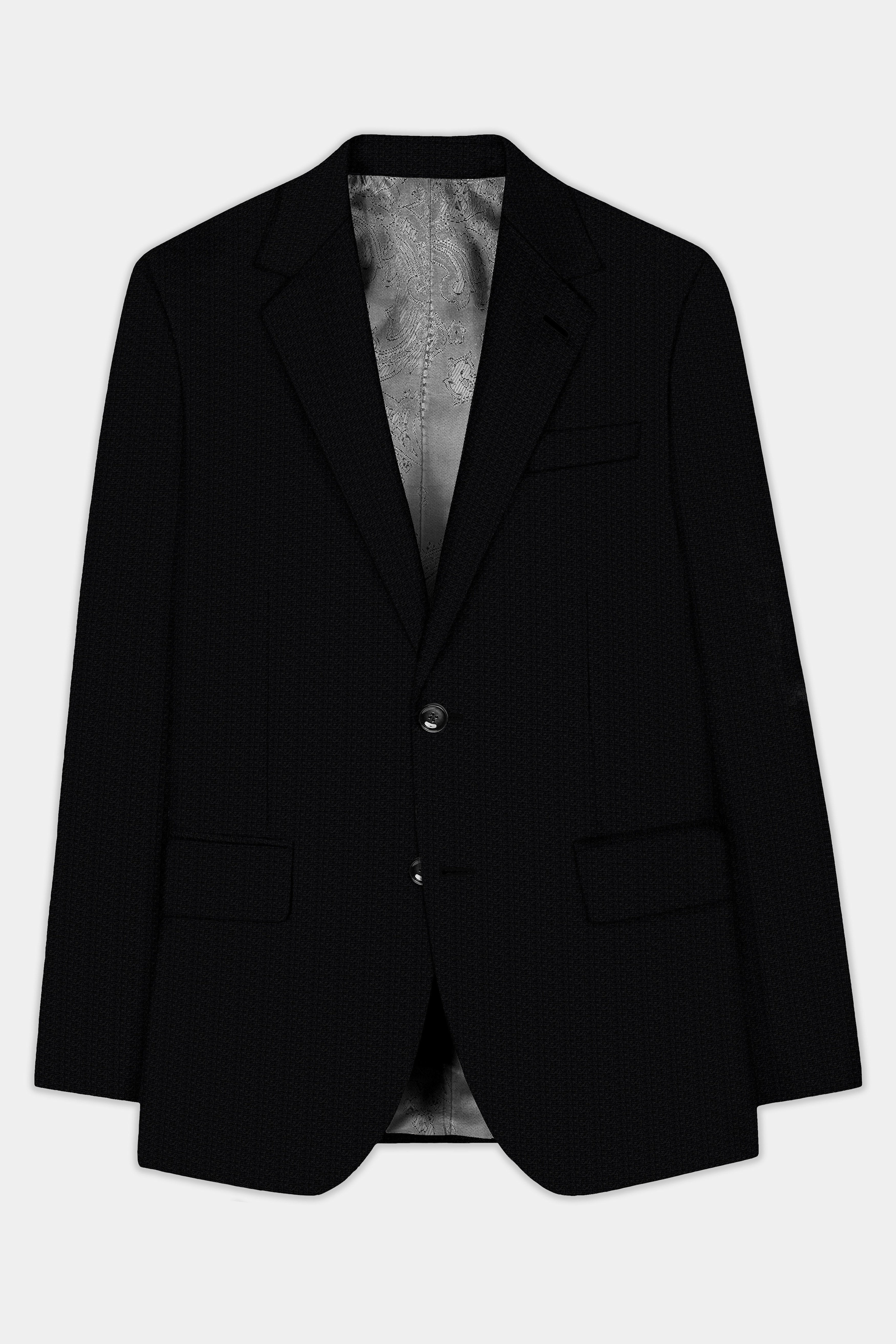 Noir-Jade Black Textured Wool Rich Single Breasted Blazer