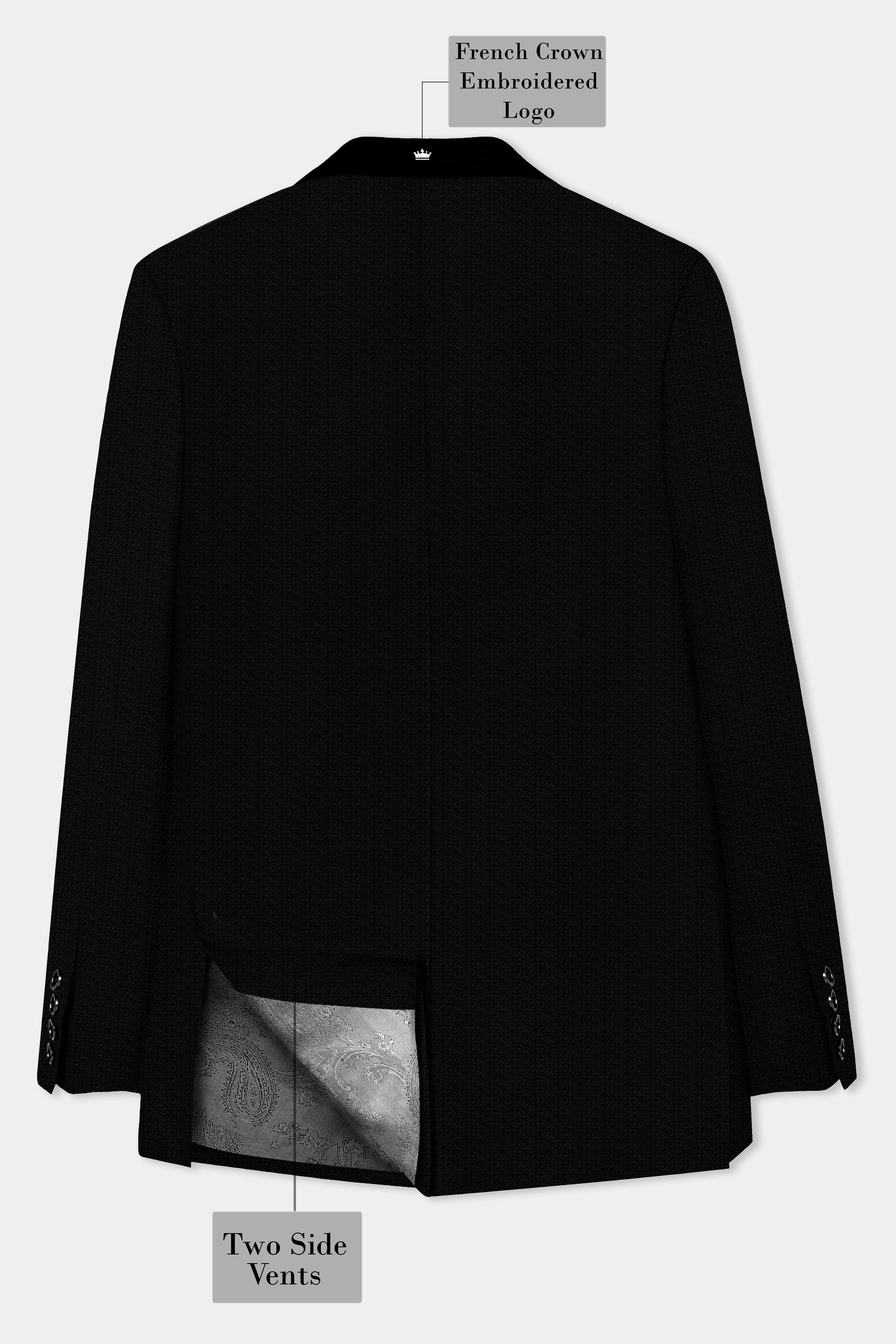 Noir-Jade Black Textured Wool Rich Tuxedo Blazer