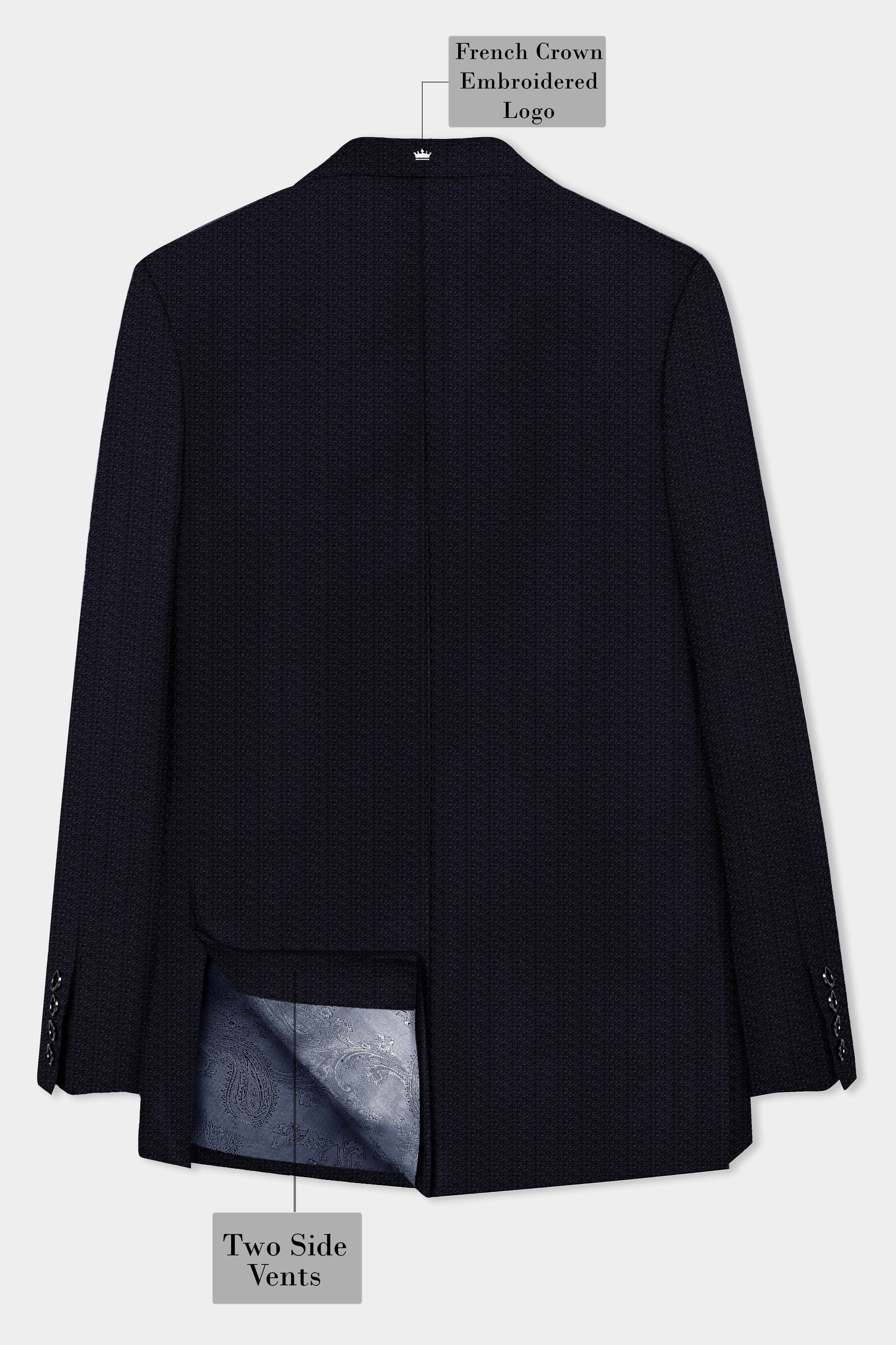 Indigo Prestige-French Navy Textured Wool Rich Double Breasted Blazer