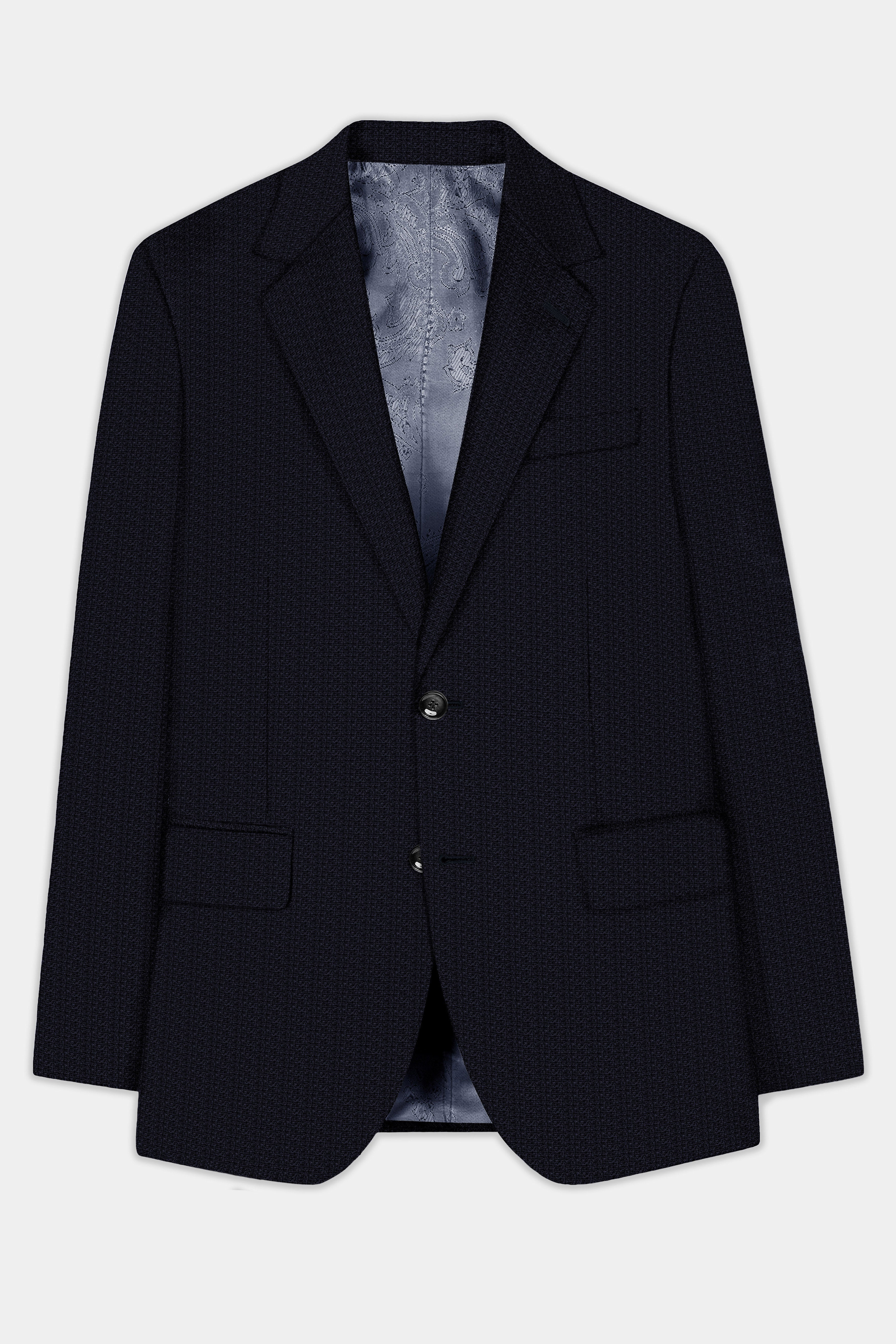 Indigo Prestige-French Navy Textured Wool Rich Single Breasted Blazer