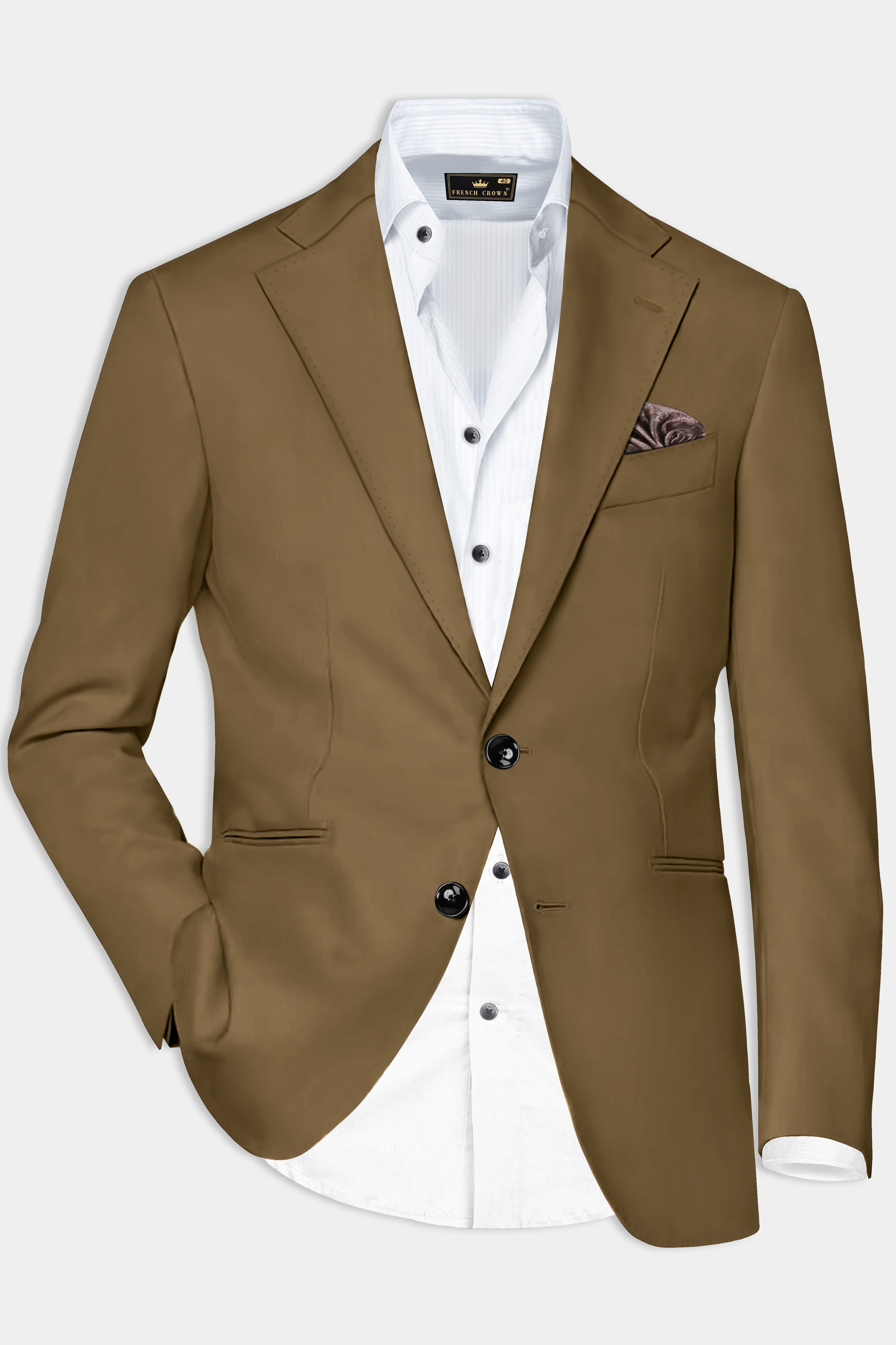 Walnut Luxe-Arrowtown Brown Solid Cotton Single Breasted Blazer