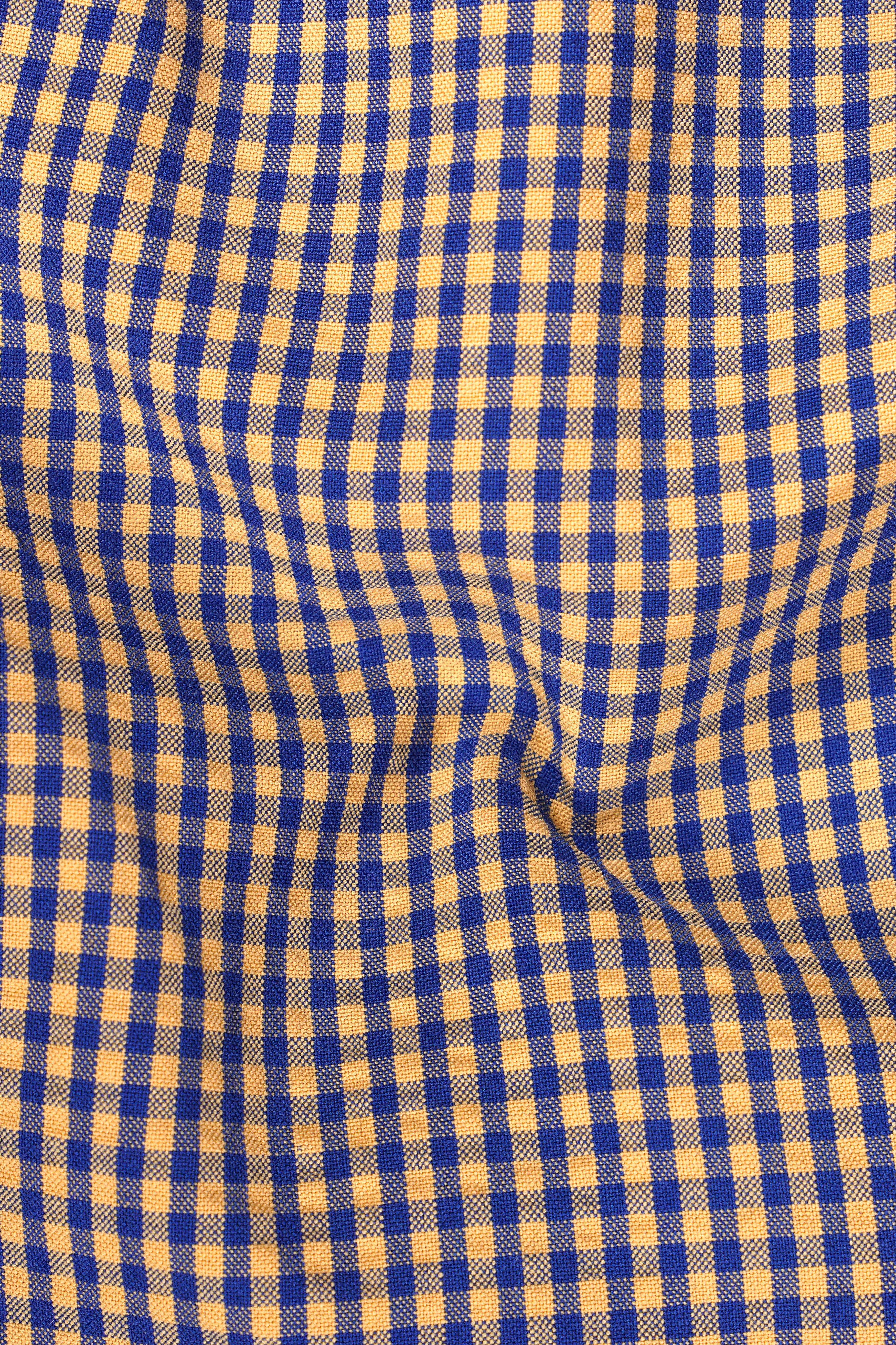 Sierra-Catalina Blue And Tacao Yellow Gingham Plaid Cotton Double Breasted Blazer