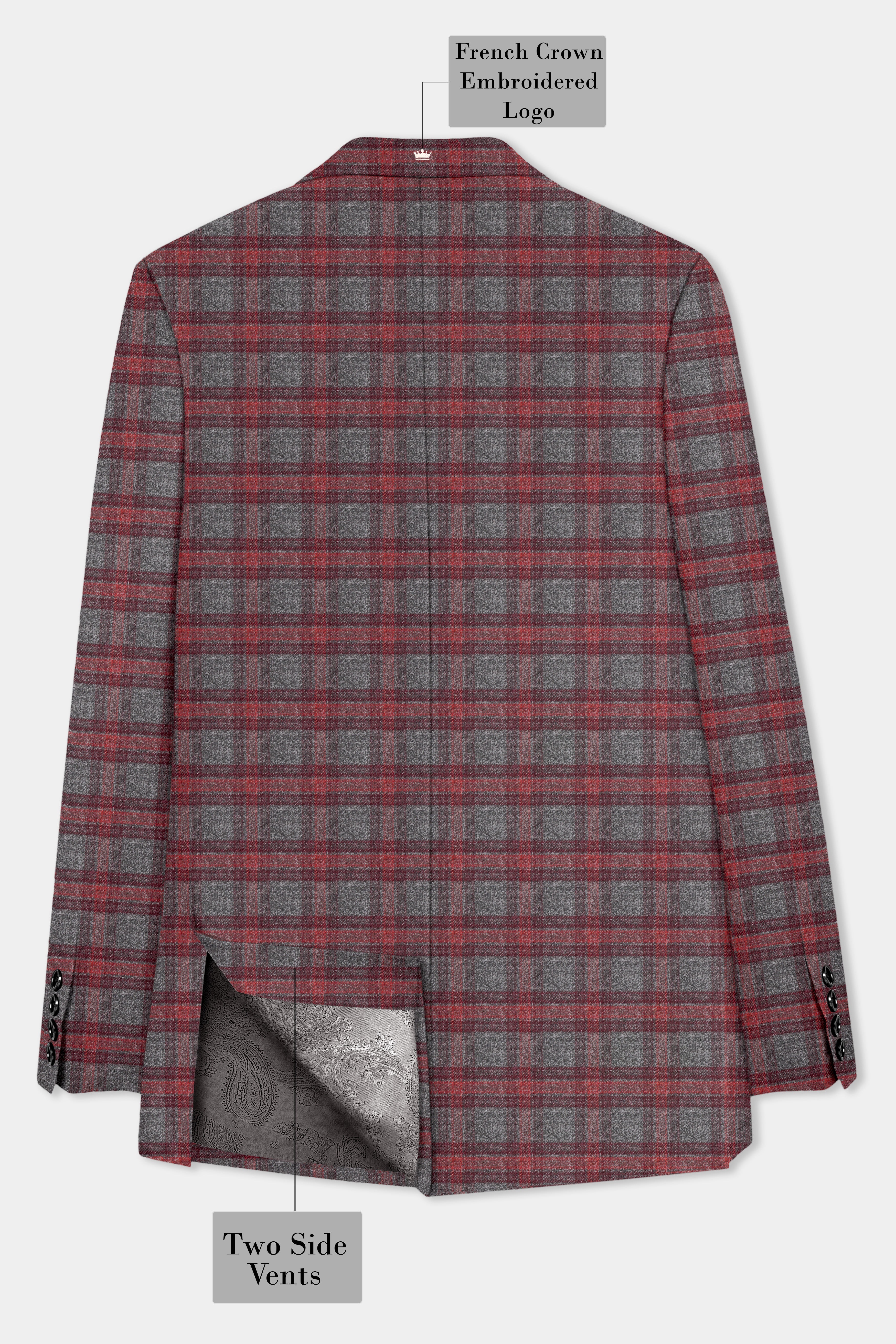 Tuscany-Chicago Gray And Tosca Red Plaid Tweed Single Breasted Blazer