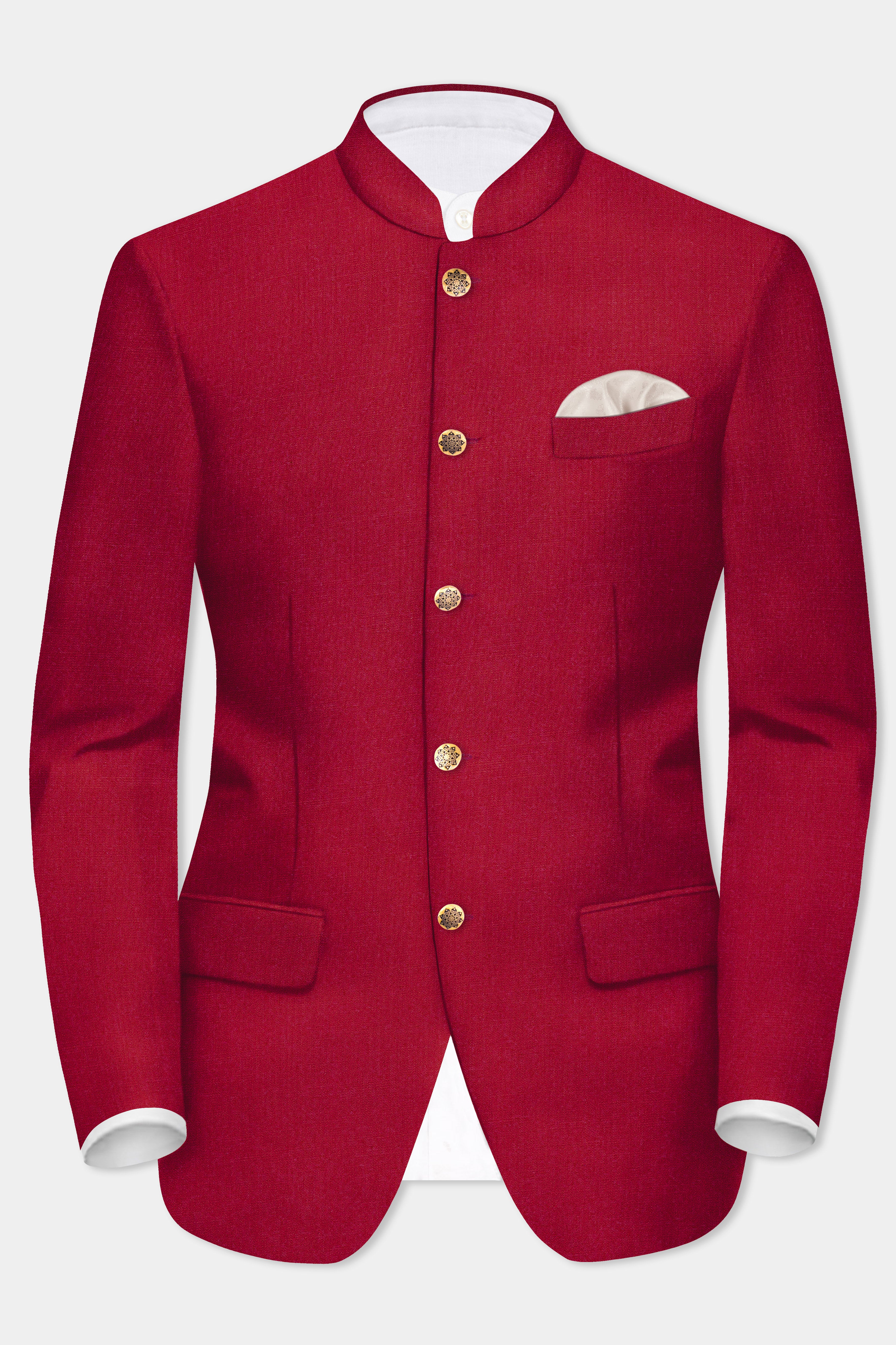 Vermilion-Chili Red Solid Wool Rich Bandhgala Blazer