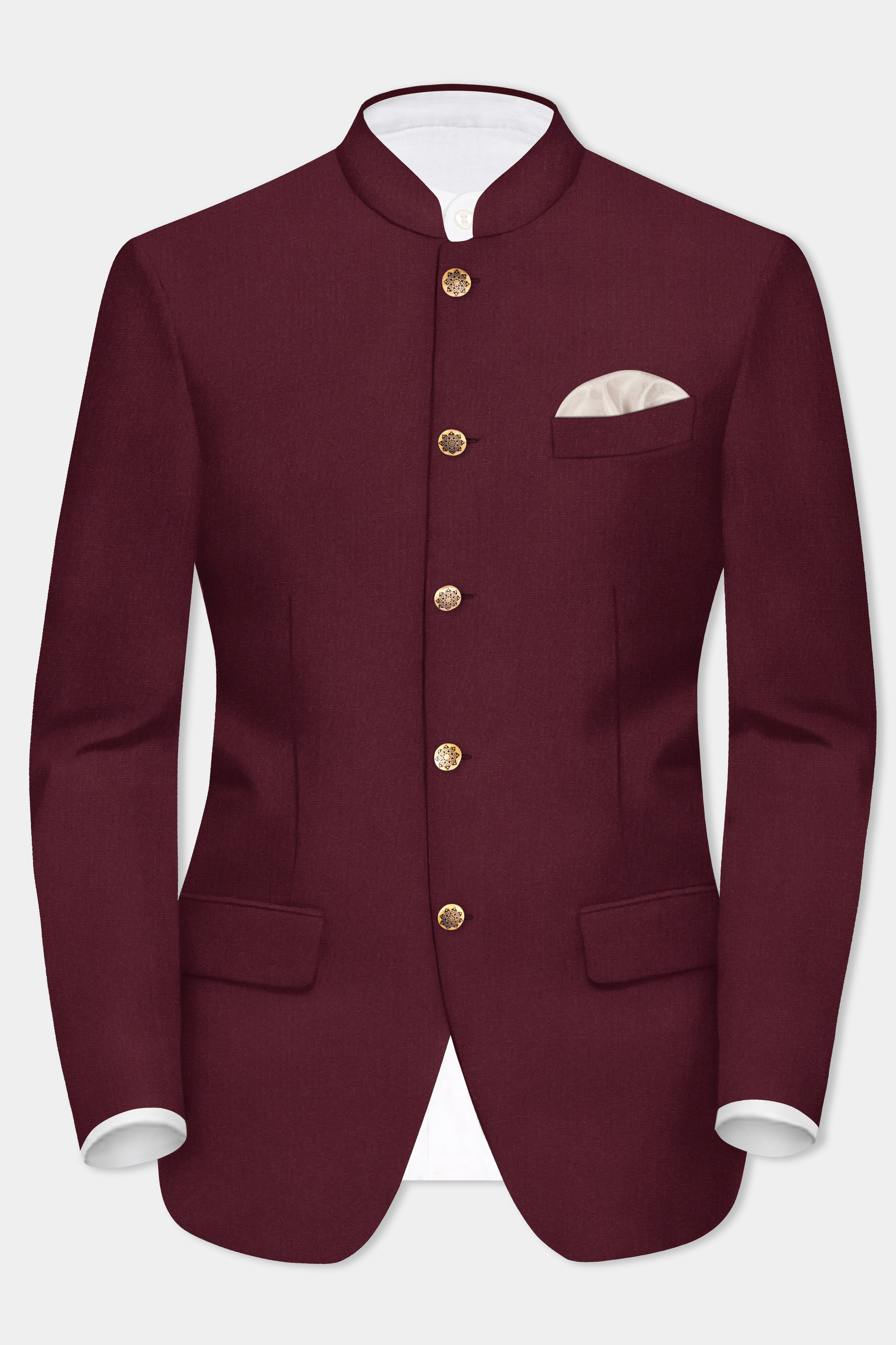 Merlot-Wine Berry Solid Wool Rich Bandhgala Blazer