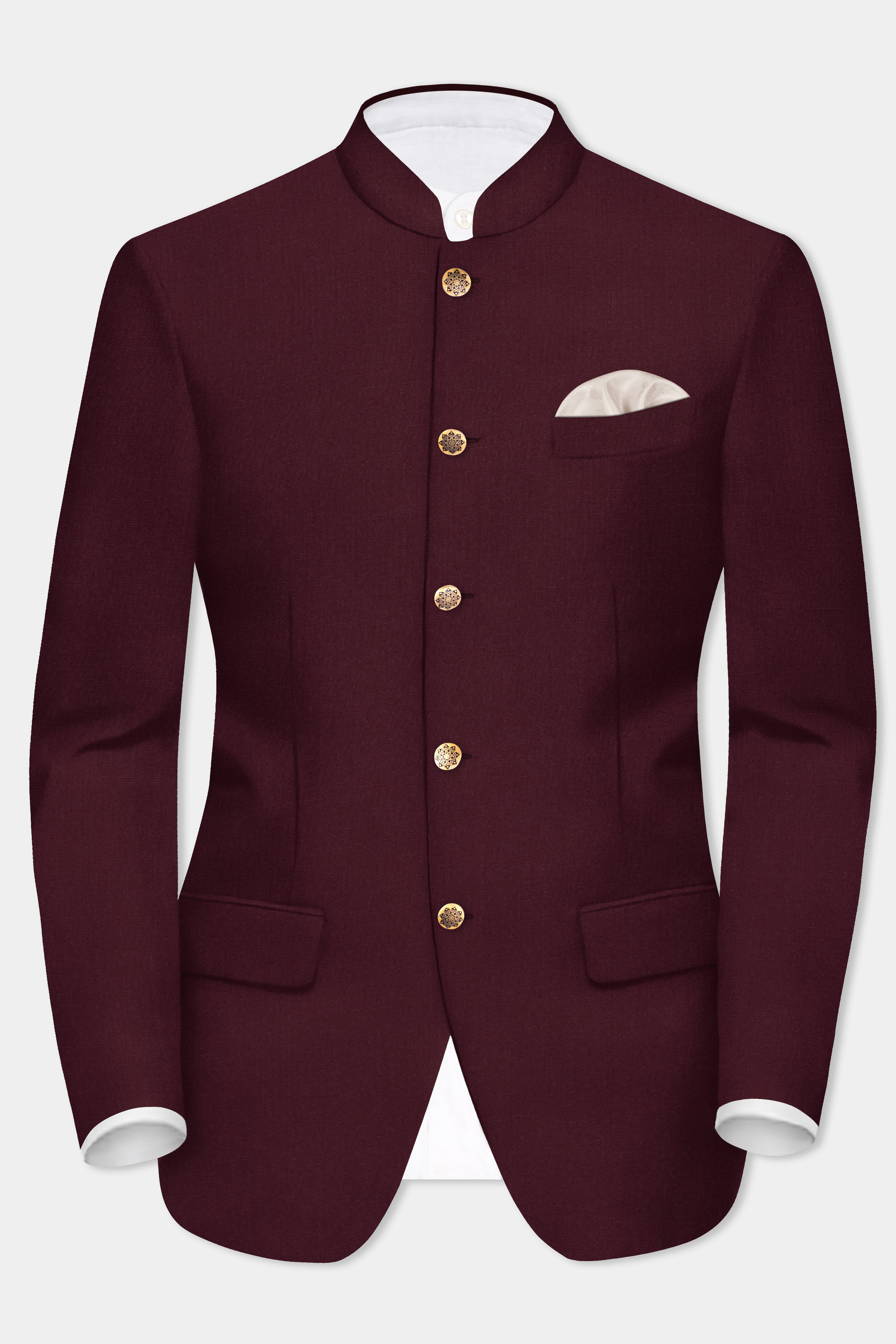 SepiaElite-Tamarind Brown Solid Wool Rich Bandhgala Blazer