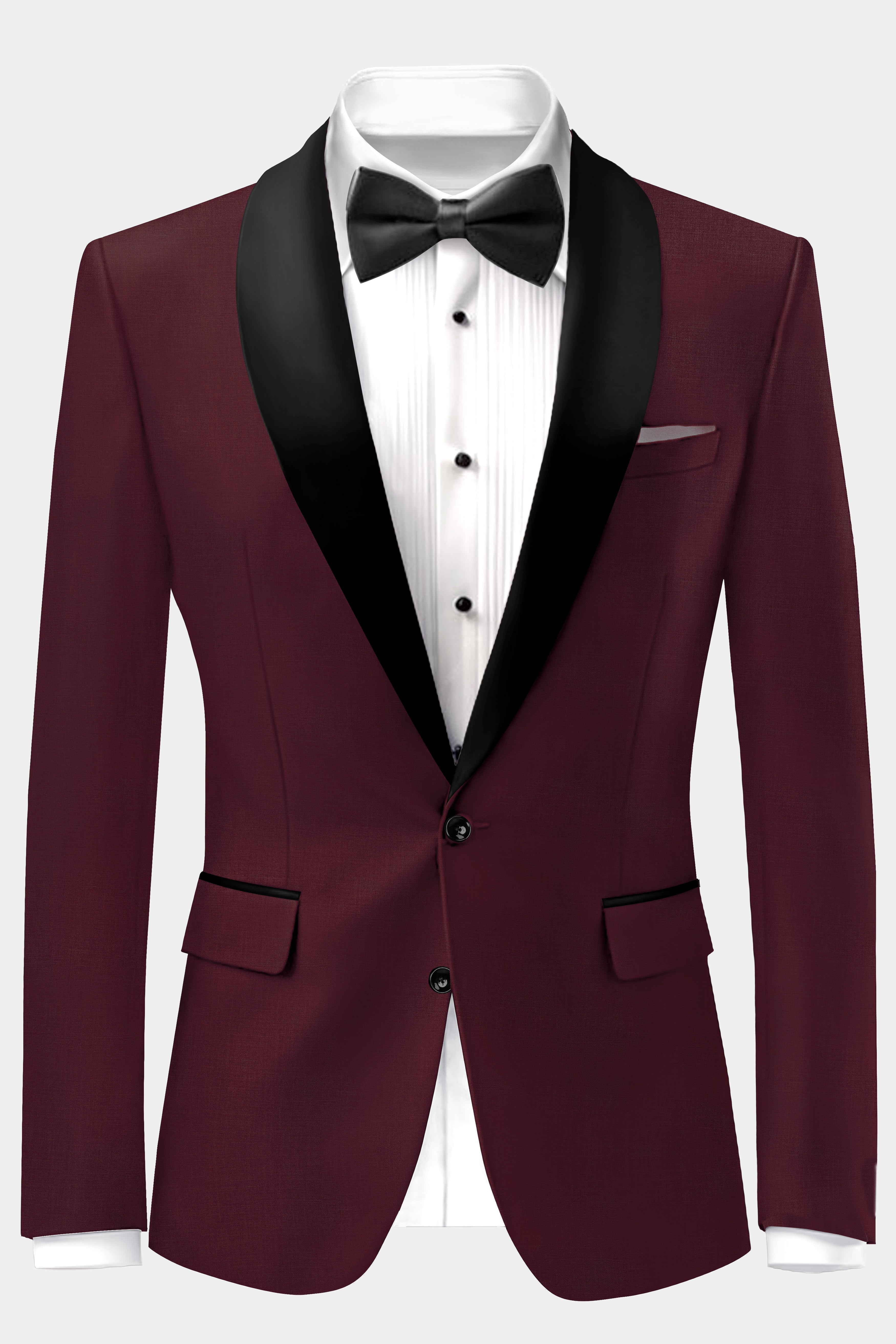 Merlot-Wine Berry Solid Wool Rich Tuxedo Blazer