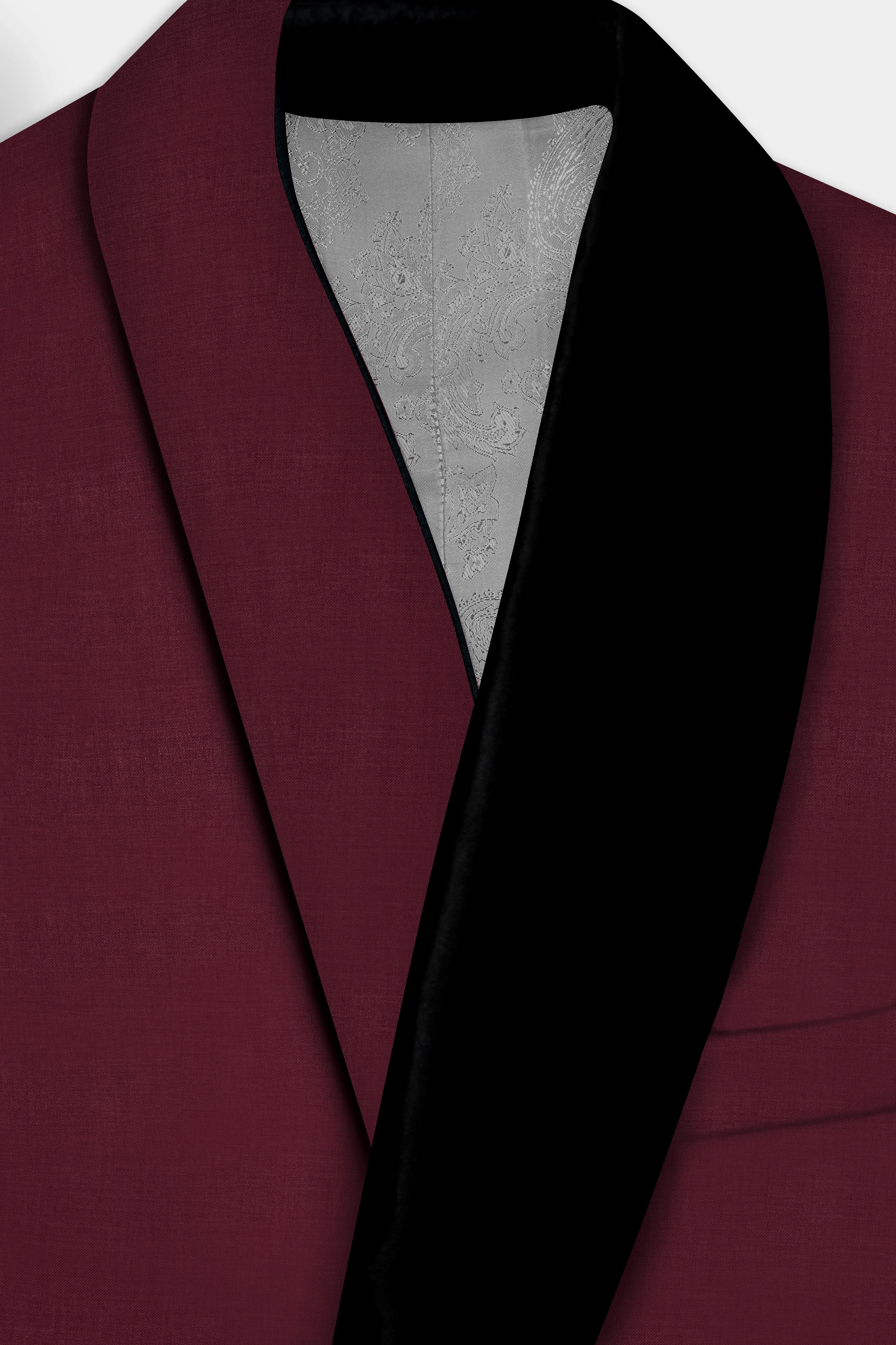 Merlot-Wine Berry Solid Wool Rich Tuxedo Slight Stretch Blazer