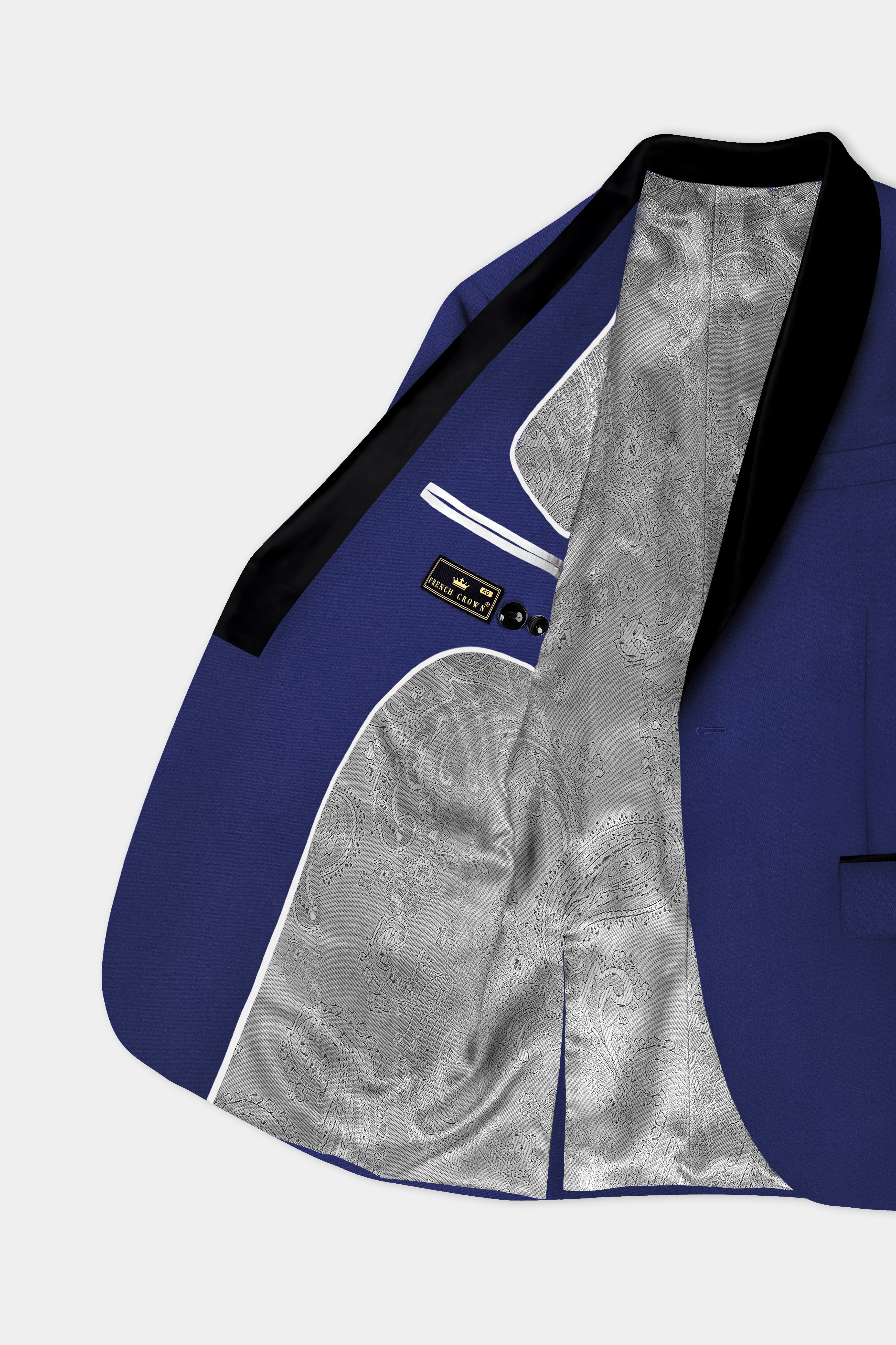 Celestia- Blue Solid Wool Rich Tuxedo Slight Stretch Blazer