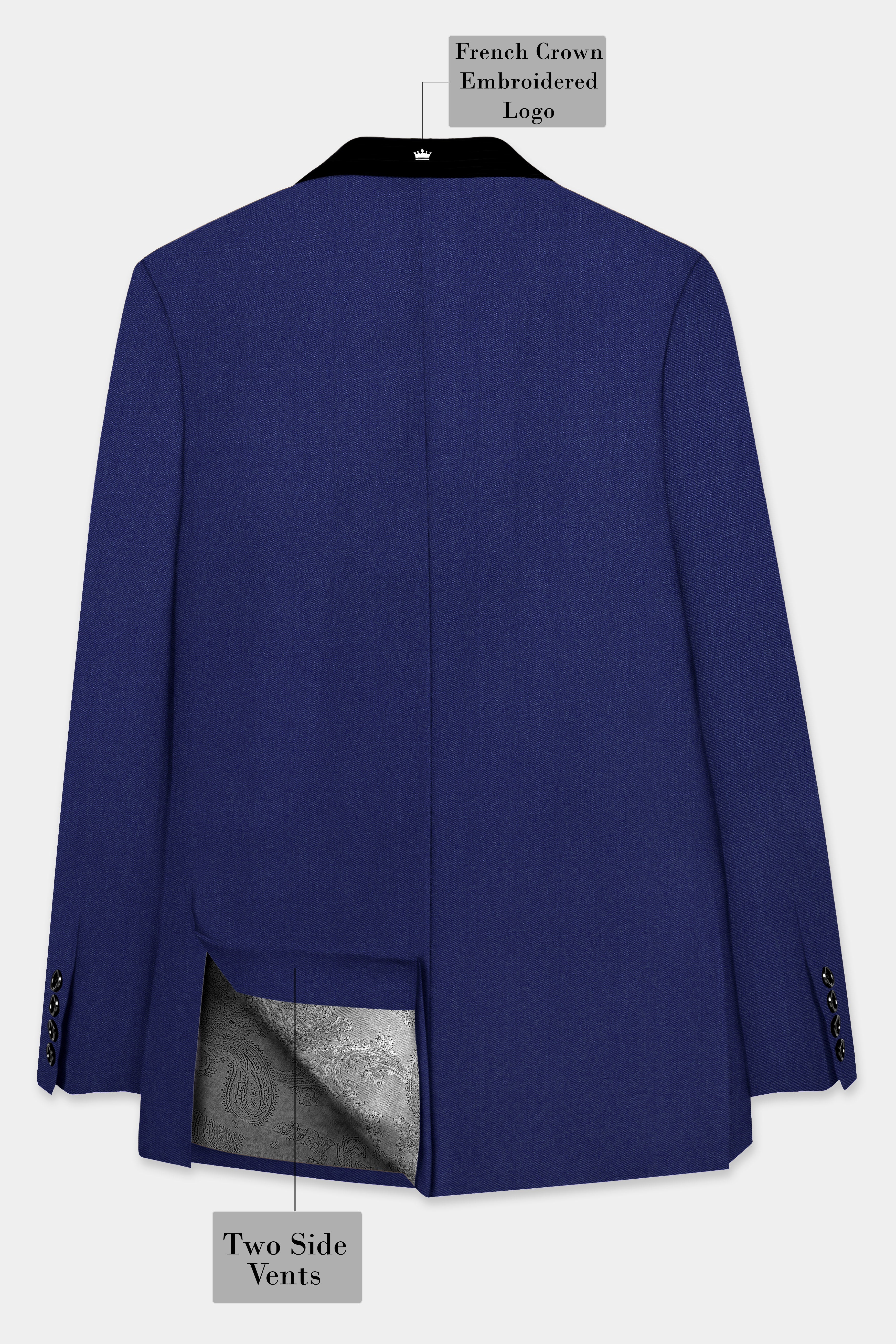 Celestia- Blue Solid Wool Rich Tuxedo Slight Stretch Blazer