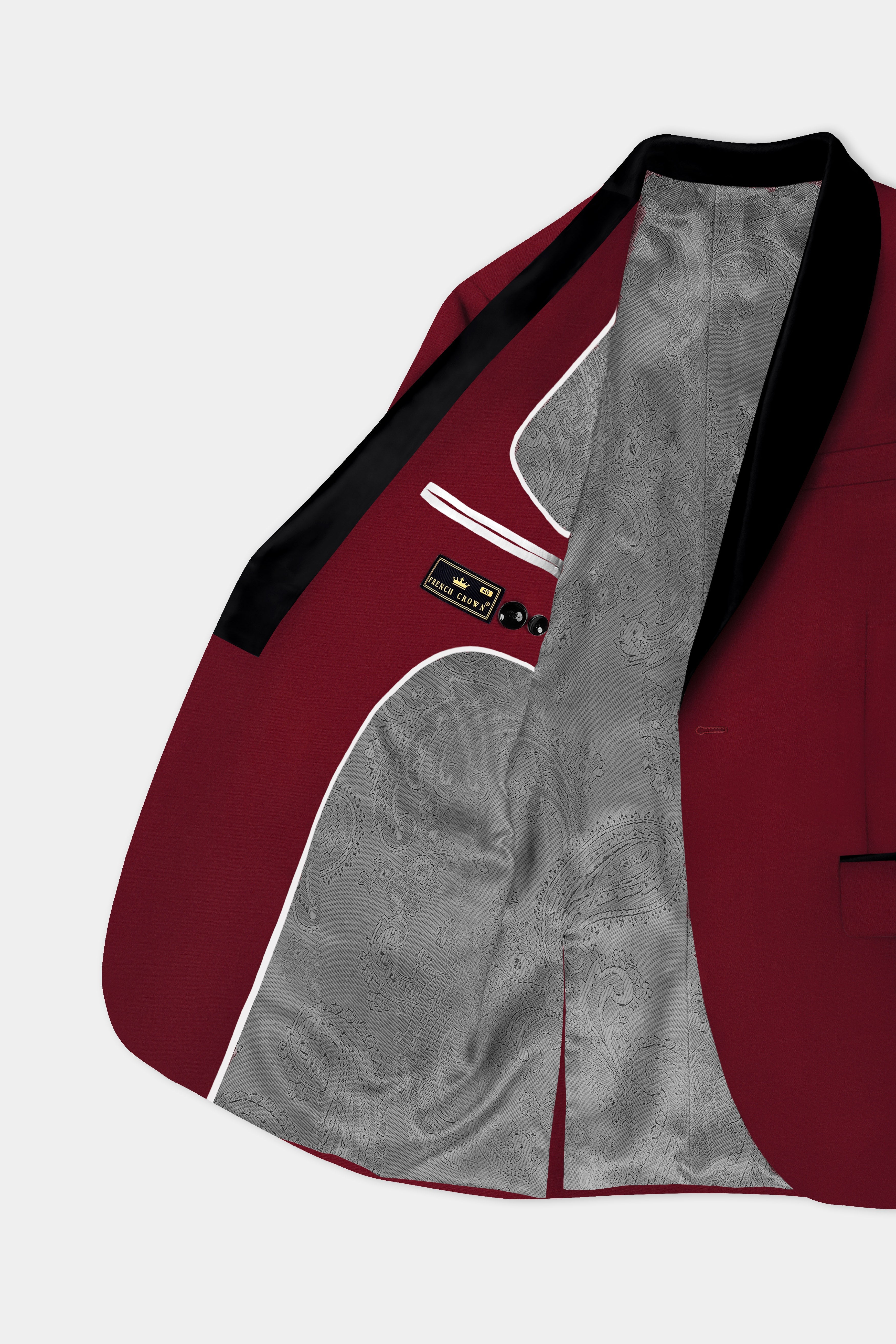 CrimsonAce-Cherry Red Solid Wool Rich Tuxedo Slight Stretch Blazer