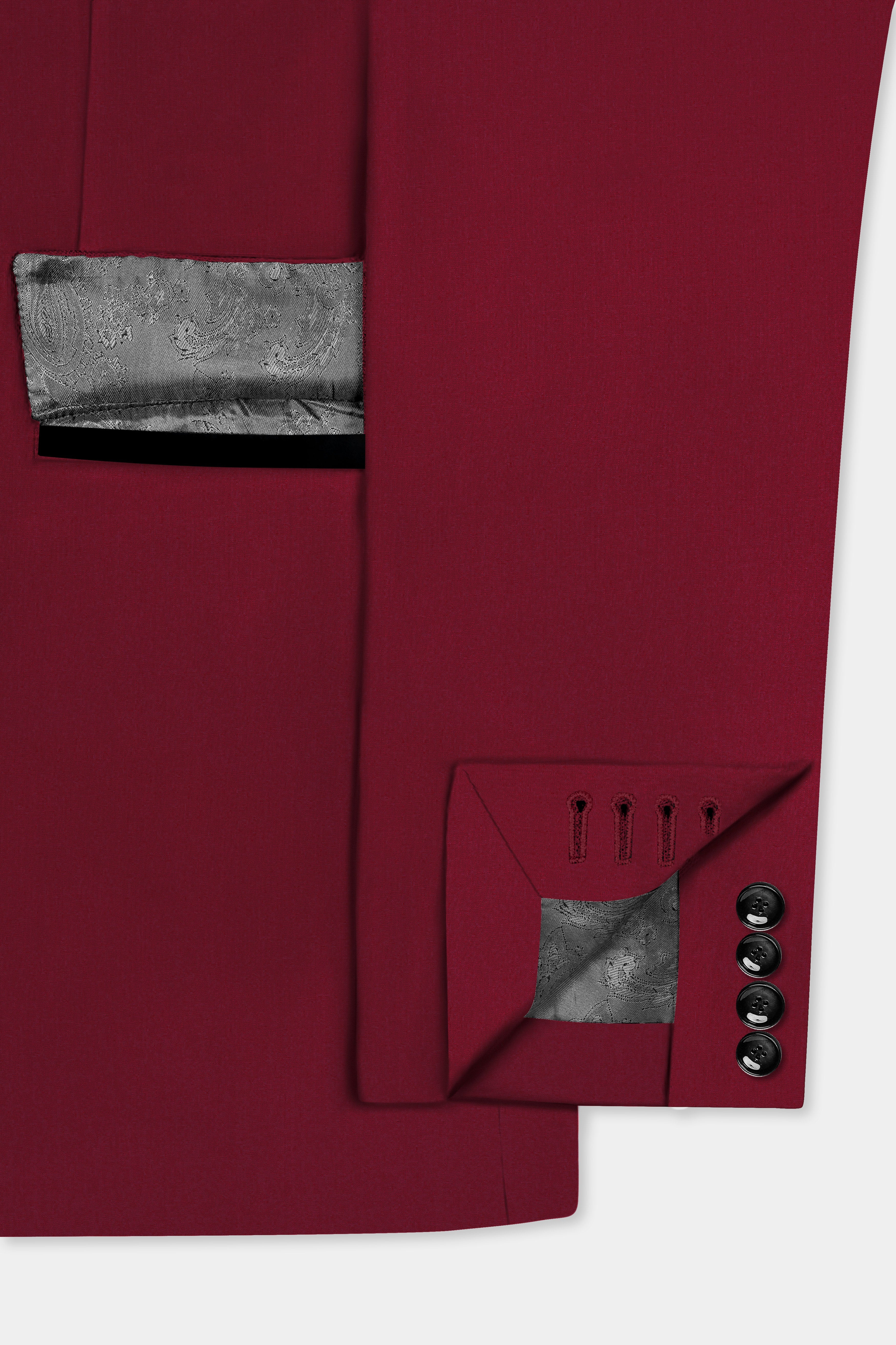 CrimsonAce-Cherry Red Solid Wool Rich Tuxedo Slight Stretch Blazer