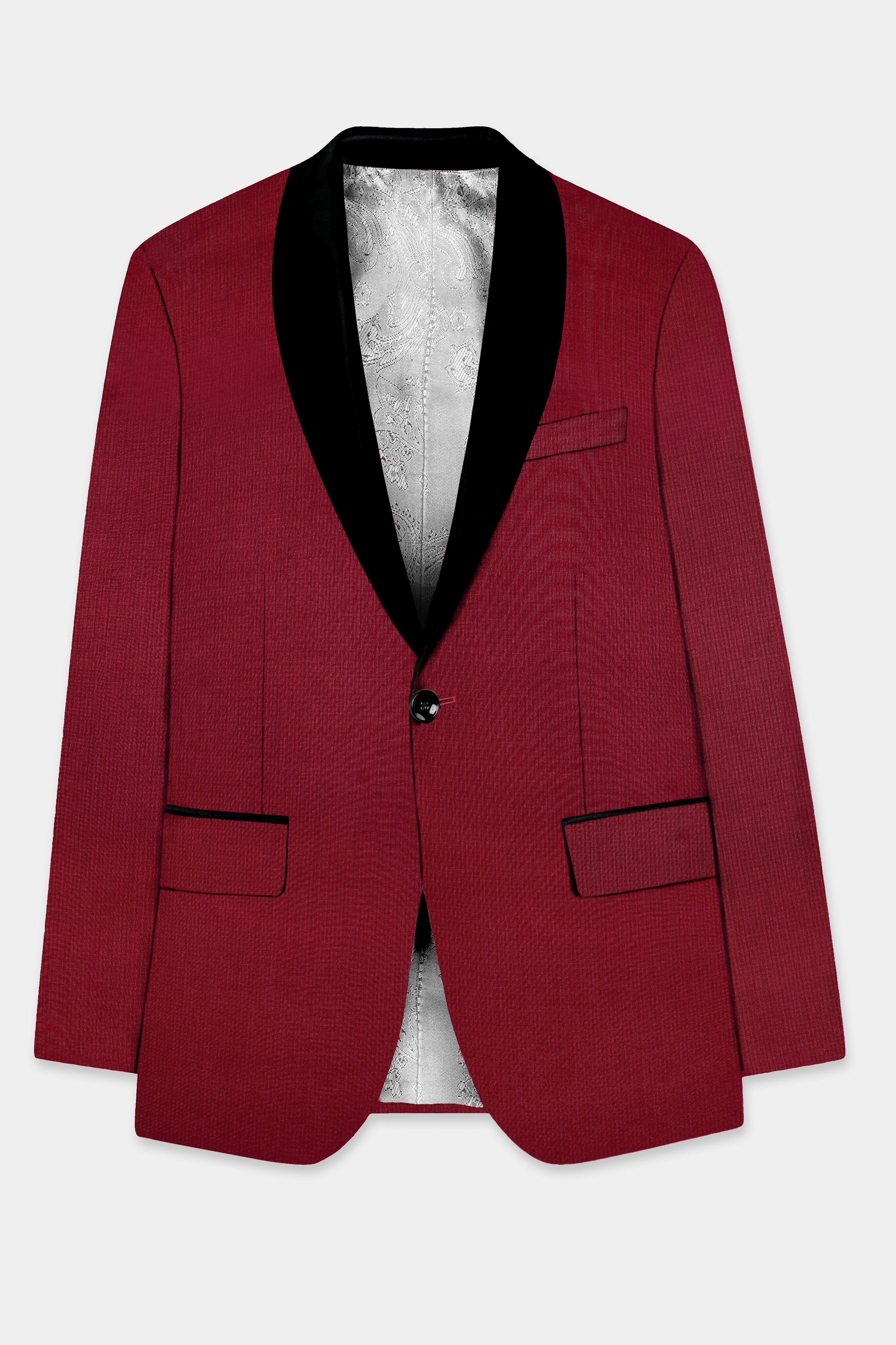 CrimsonAce-Cherry Red Solid Wool Rich Tuxedo Slight Stretch Blazer