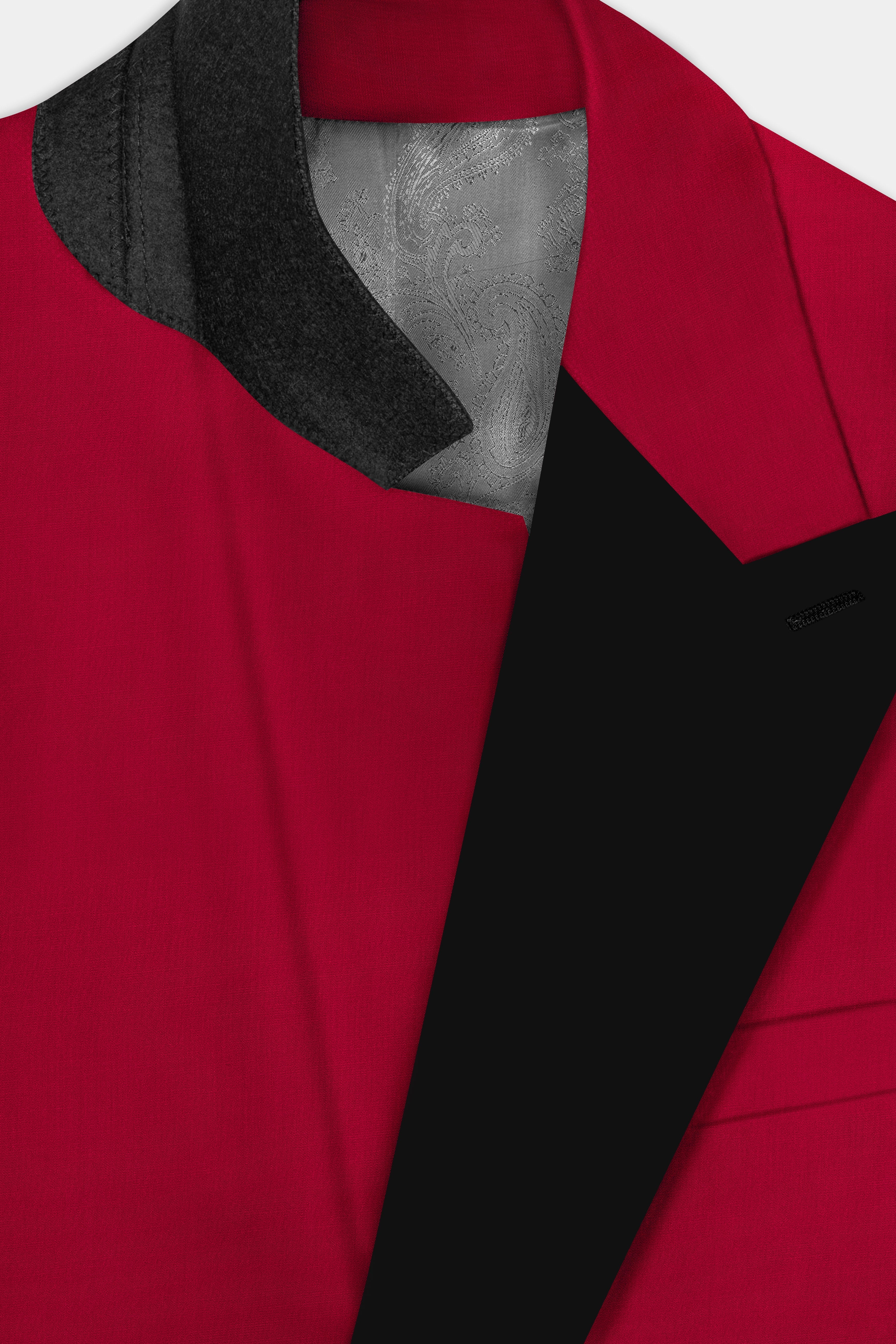 Vermilion-Chili Red Solid Wool Rich Peak Lapel Tuxedo Slight Stretch Blazer