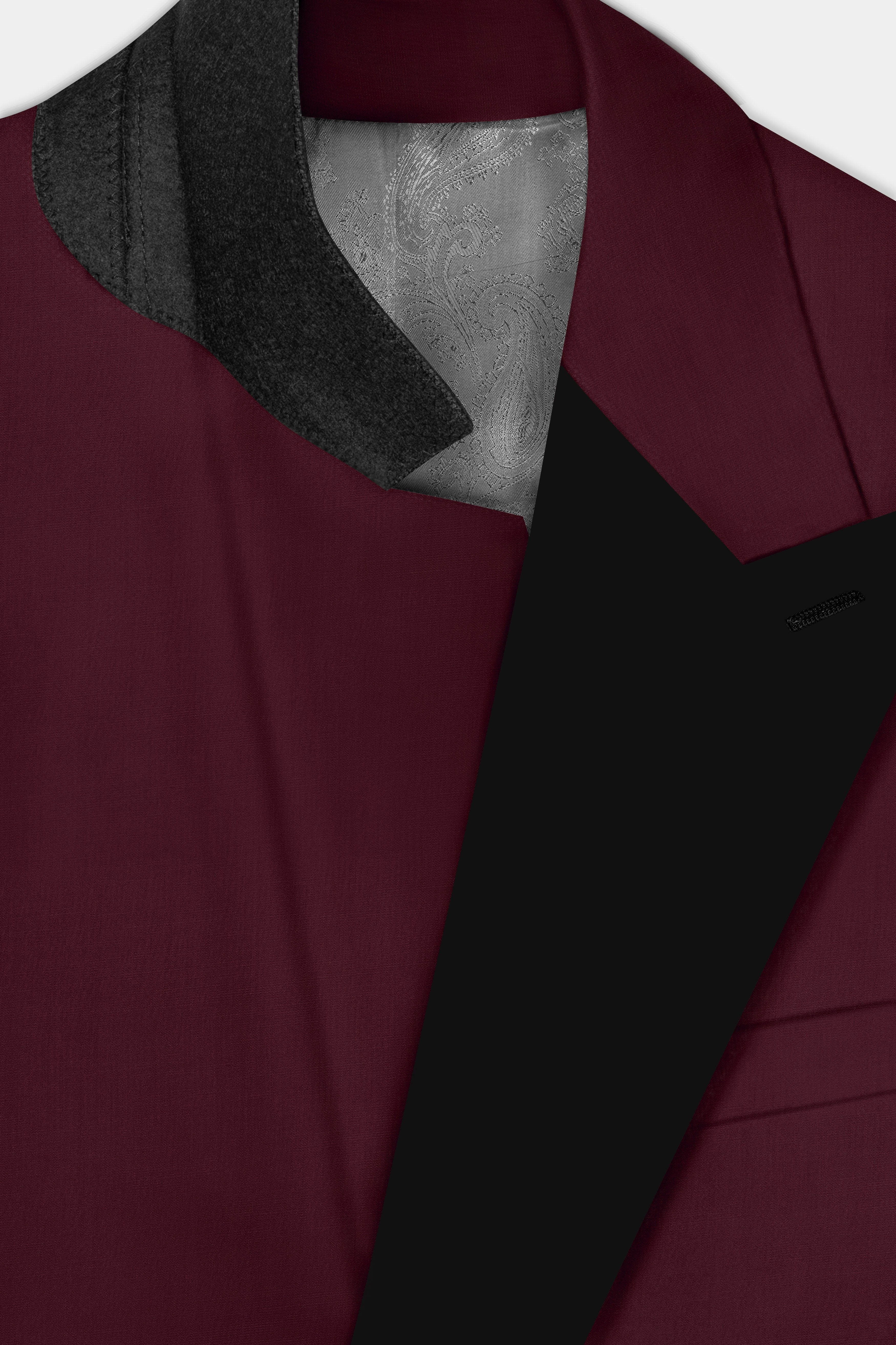 Merlot-Wine Berry Solid Wool Rich Peak Lapel Tuxedo Slight Stretch Blazer