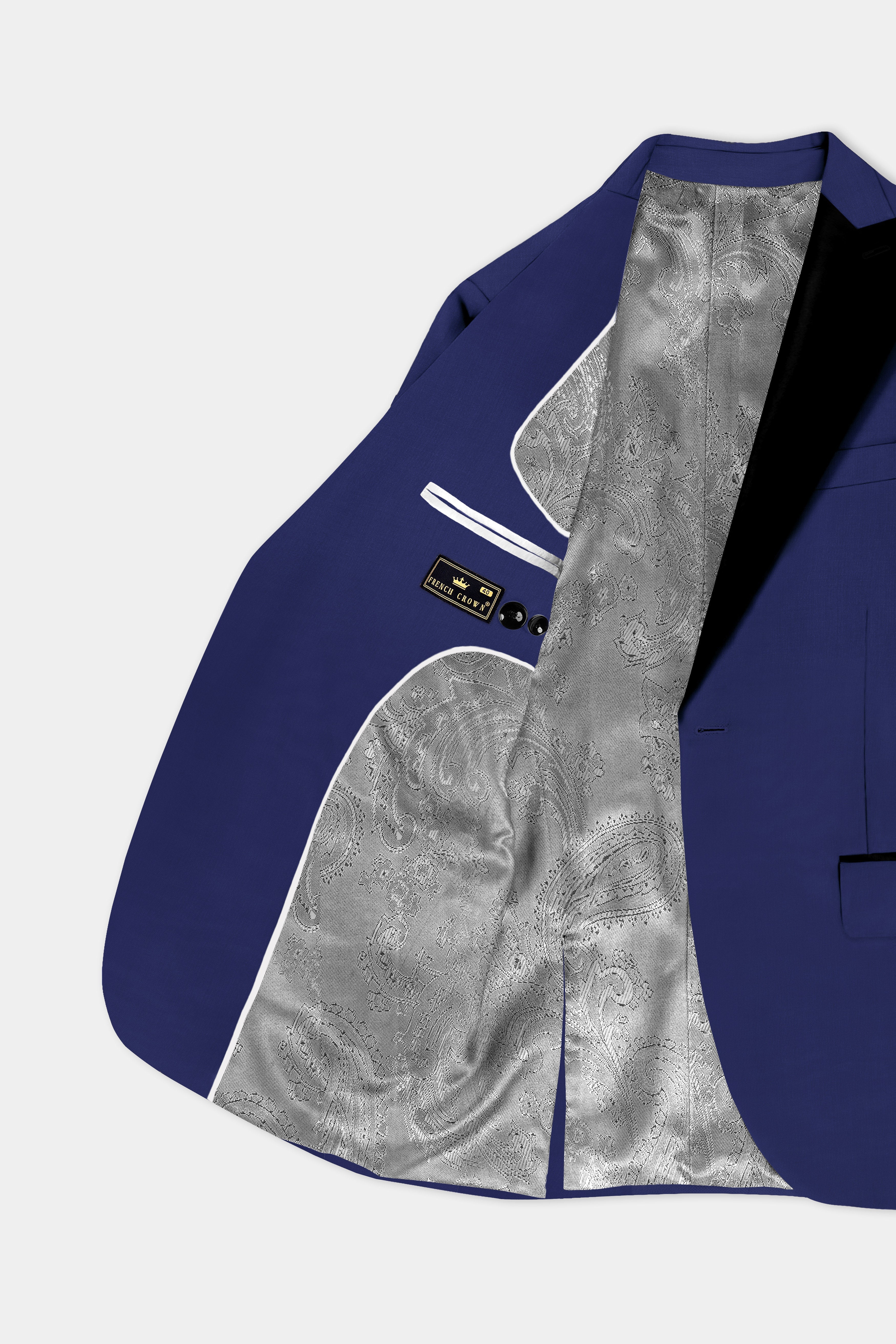 Celestia- Blue Solid Wool Rich Peak Lapel Tuxedo Slight Stretch Blazer