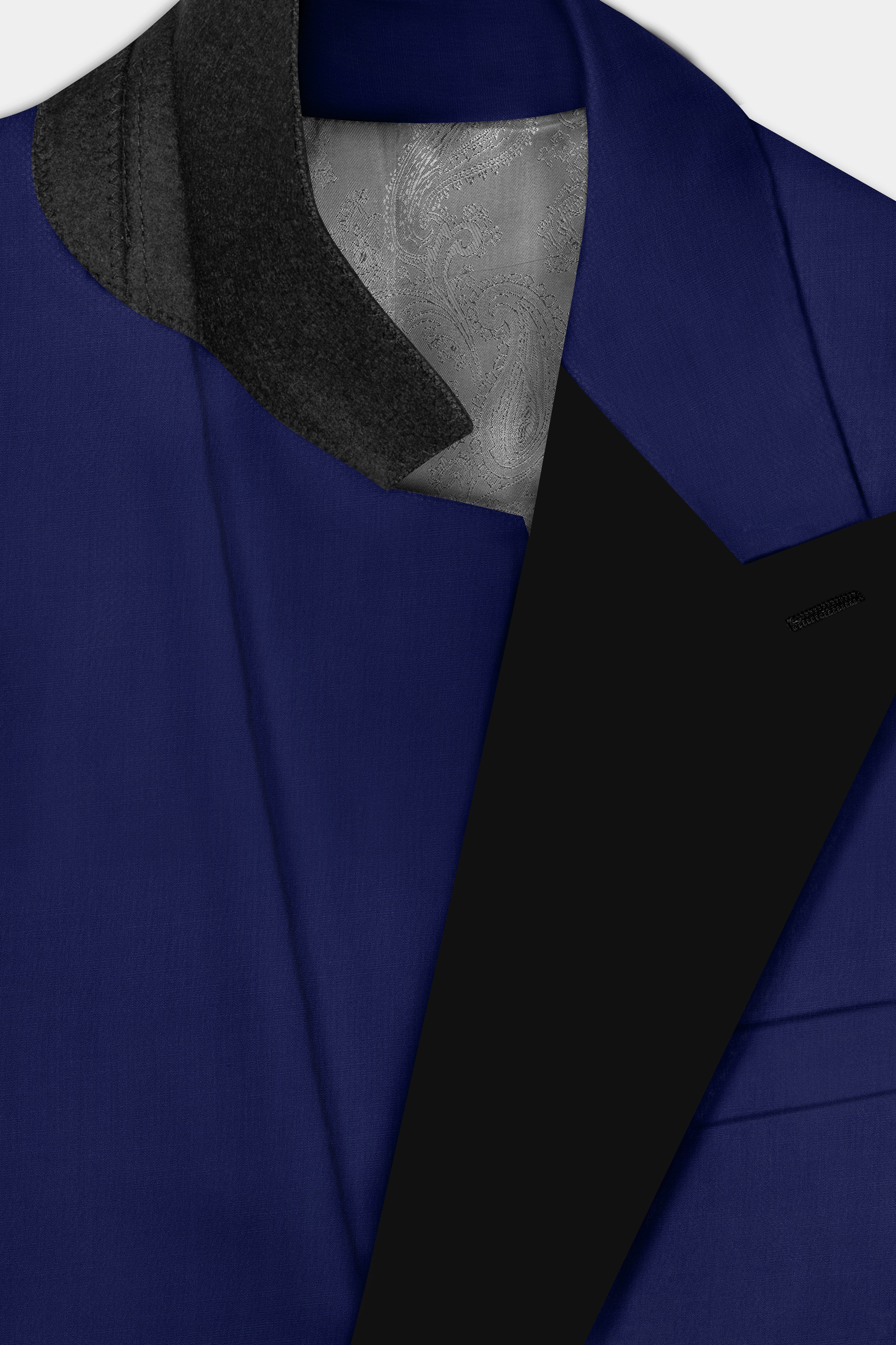 Celestia- Blue Solid Wool Rich Peak Lapel Tuxedo Slight Stretch Blazer