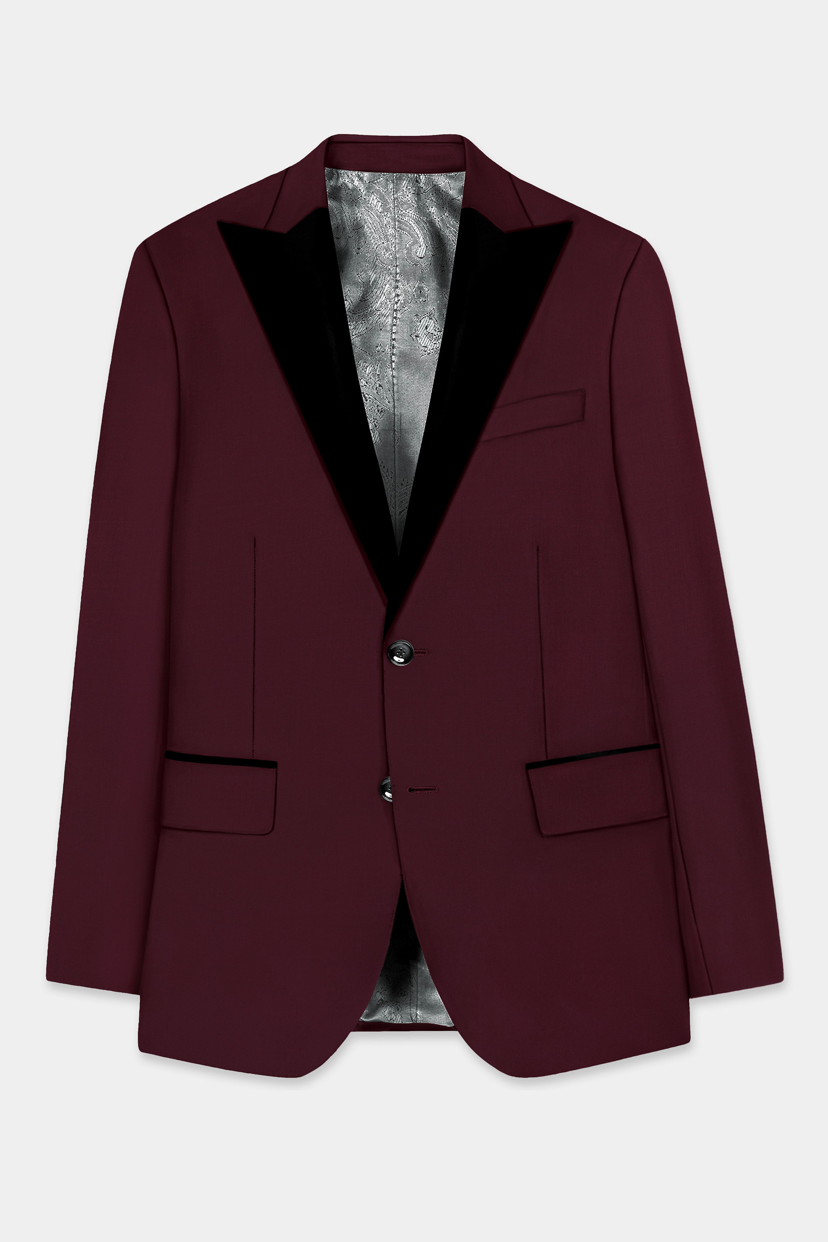 SepiaElite-Tamarind Brown Solid Wool Rich Peak Lapel Tuxedo Blazer