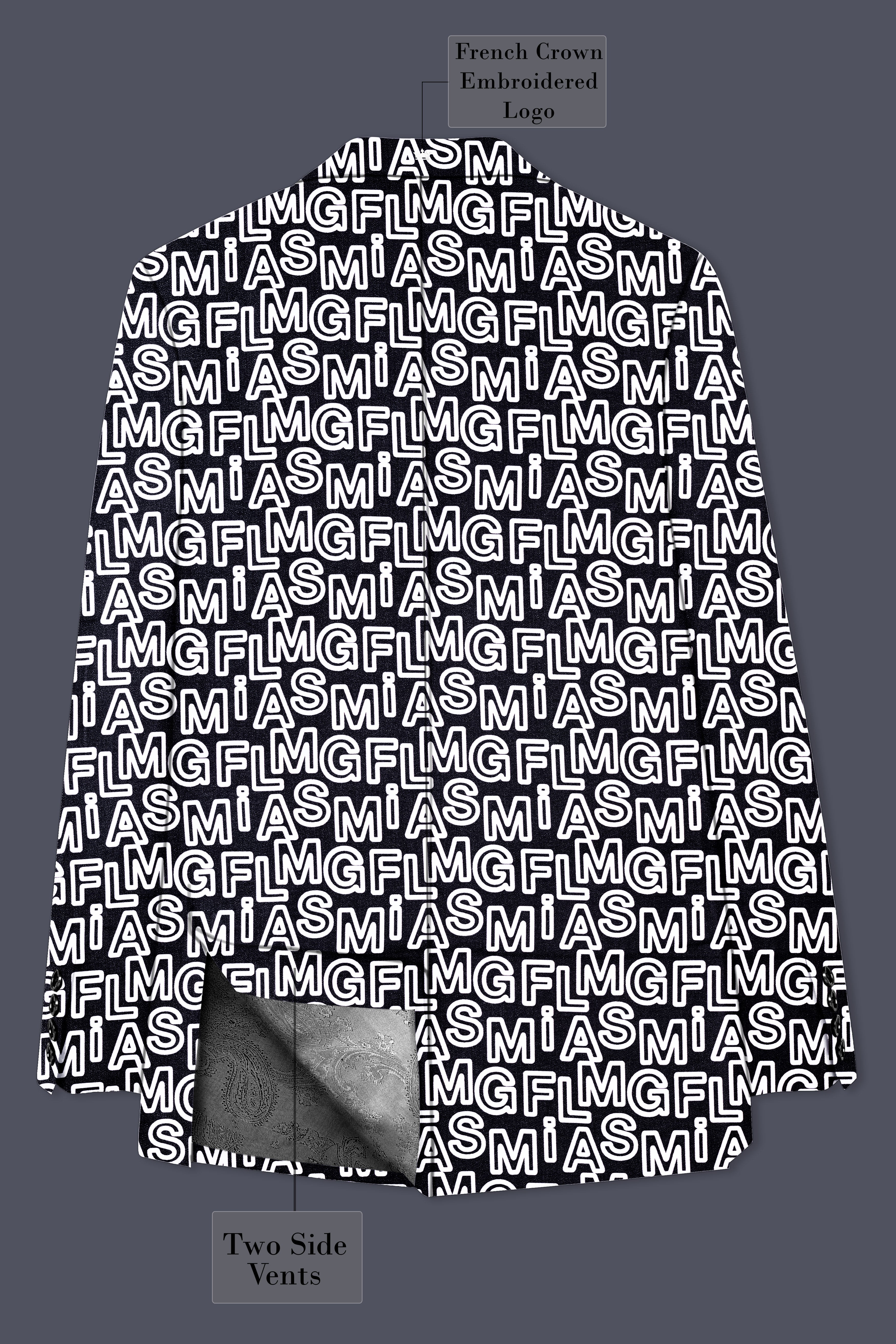 Jaguar Black And Bright White Alphabets Printed Premium Cotton Designer Single Breasted Blazer