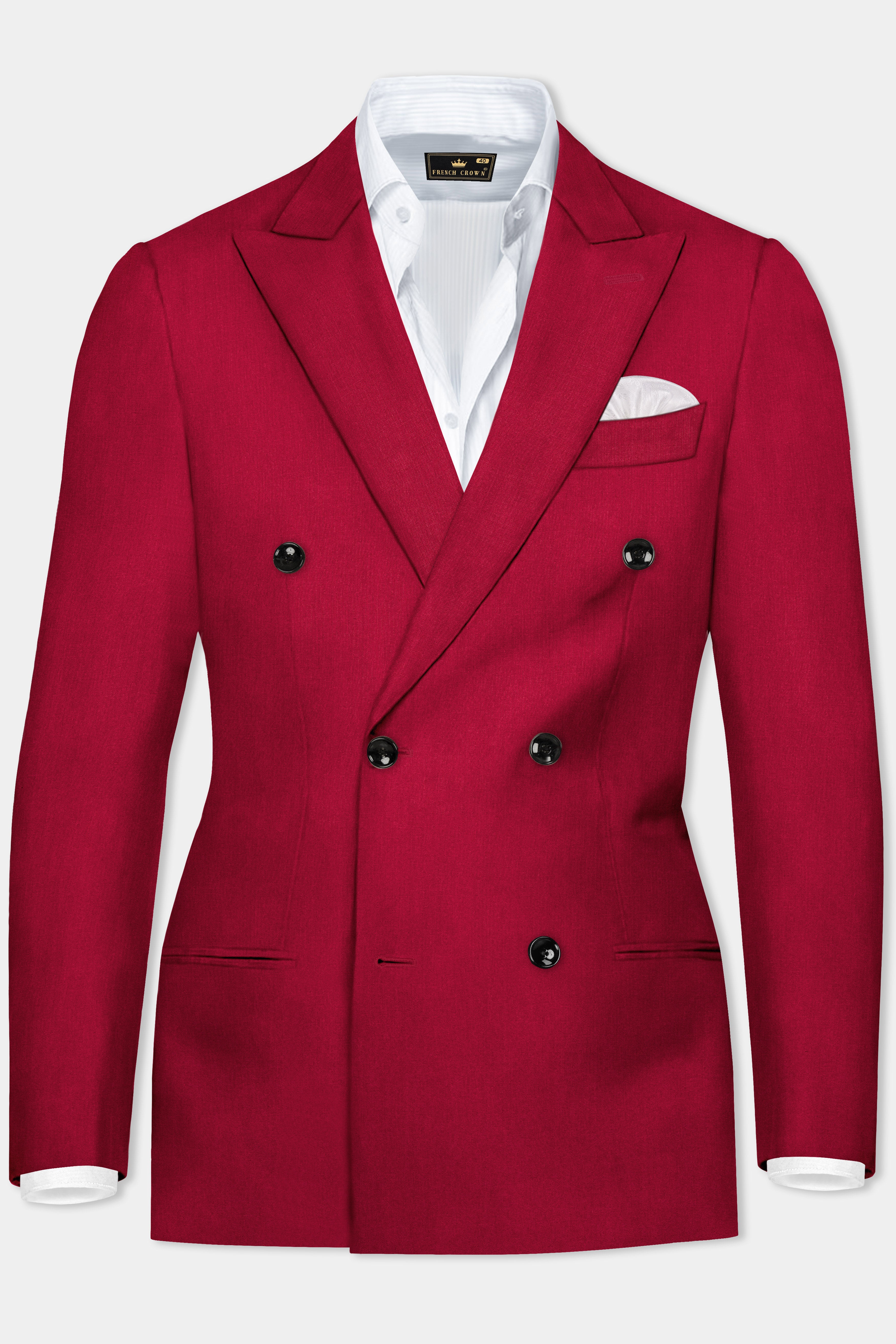 Vermilion-Chili Red Solid Wool Rich Double Breasted Blazer