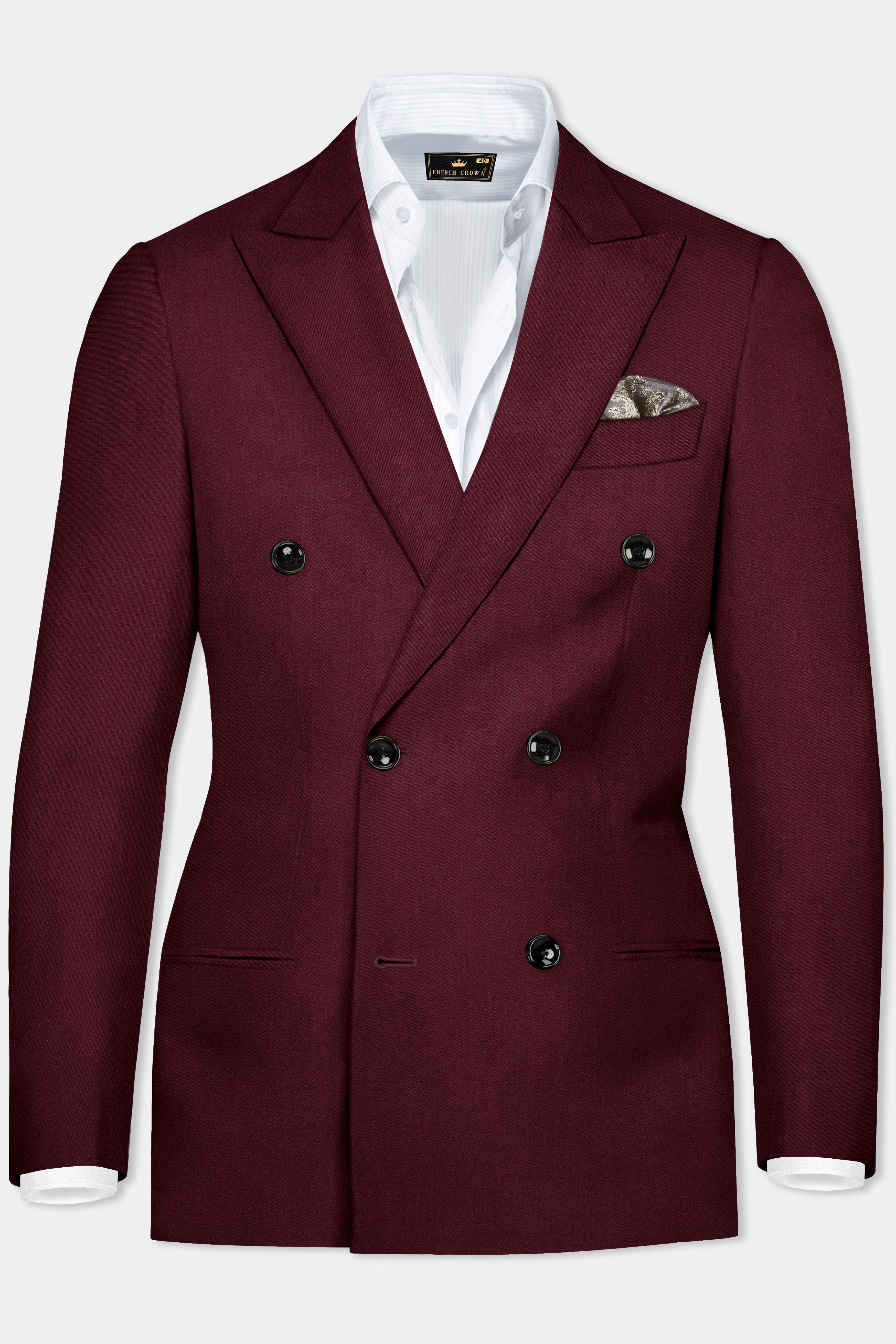 Merlot-Wine Berry Solid Wool Rich Double Breasted Blazer