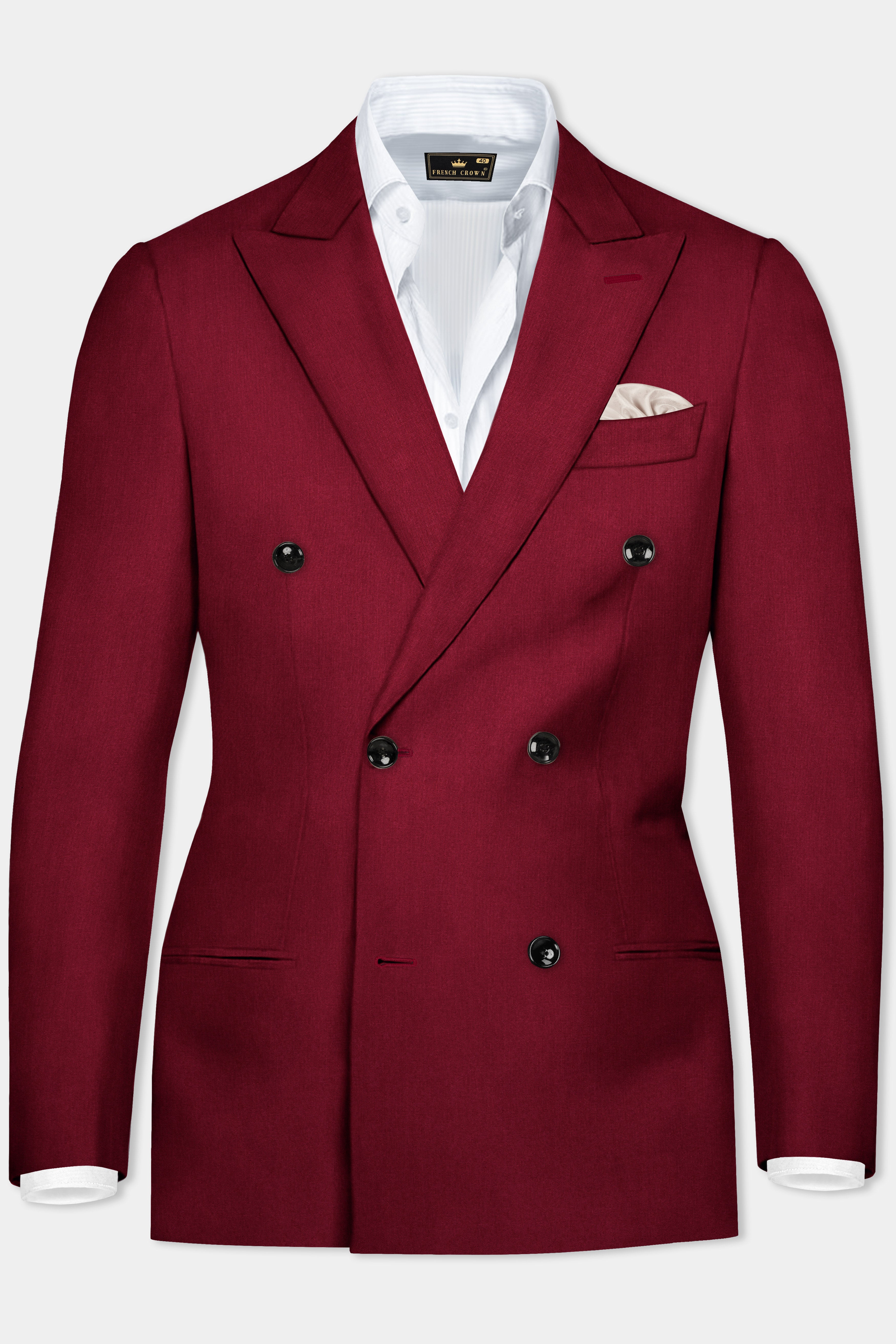 CrimsonAce-Cherry Red Solid Wool Rich Double Breasted Blazer