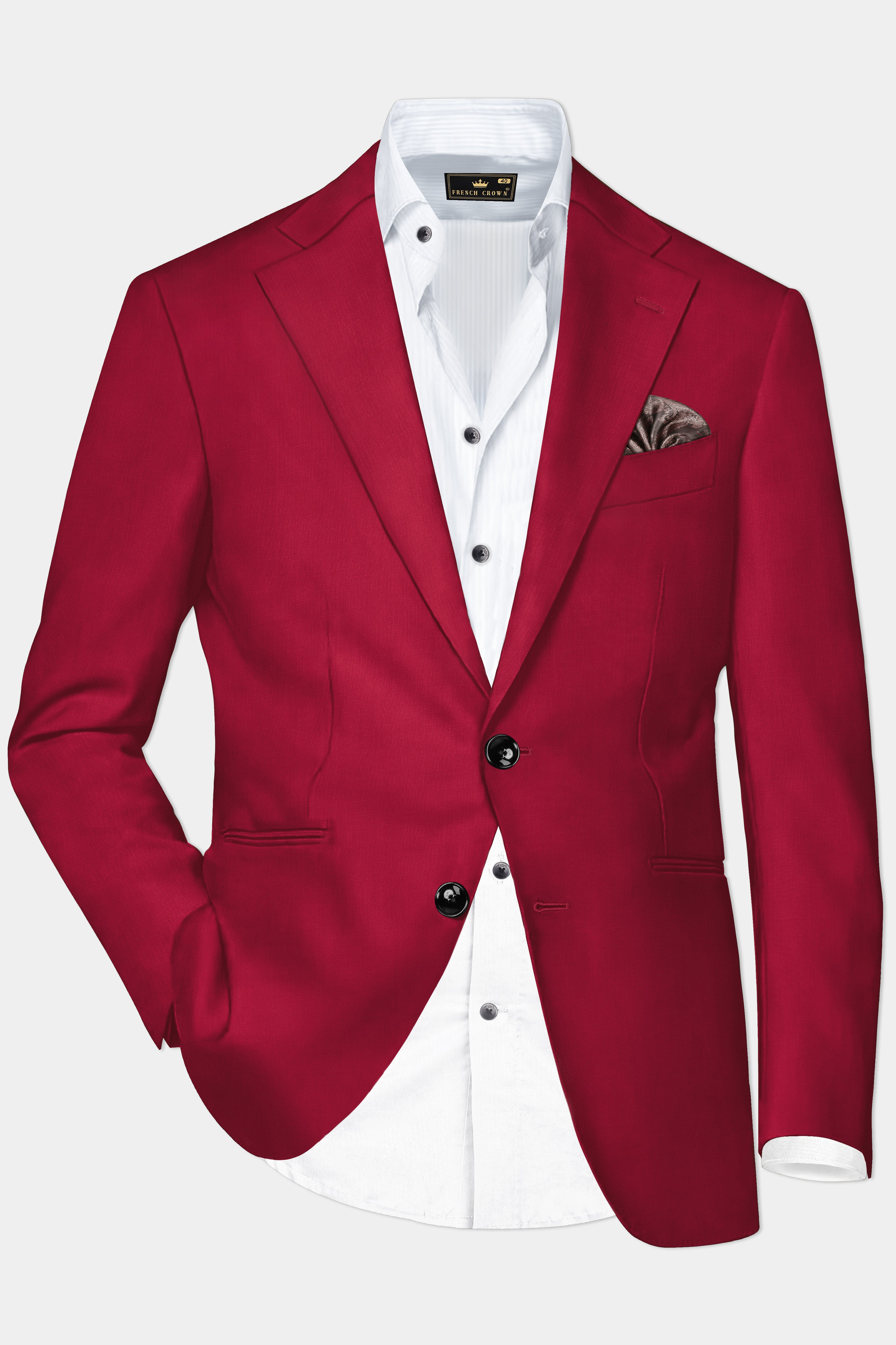 Vermilion-Chili Red Solid Wool Rich Single Breasted Blazer