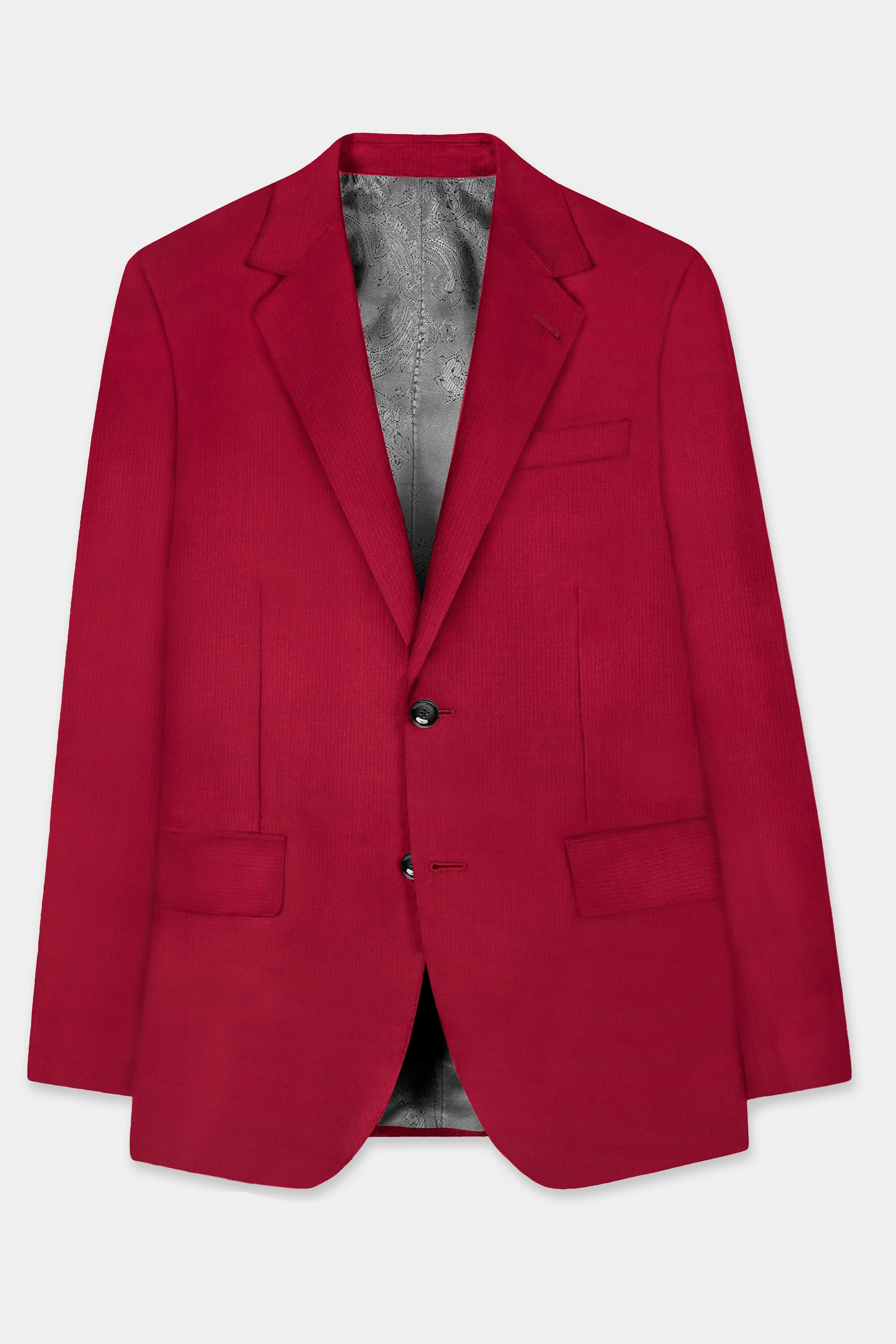 Vermilion-Chili Red Solid Wool Rich Single Breasted Slight Stretch Blazer