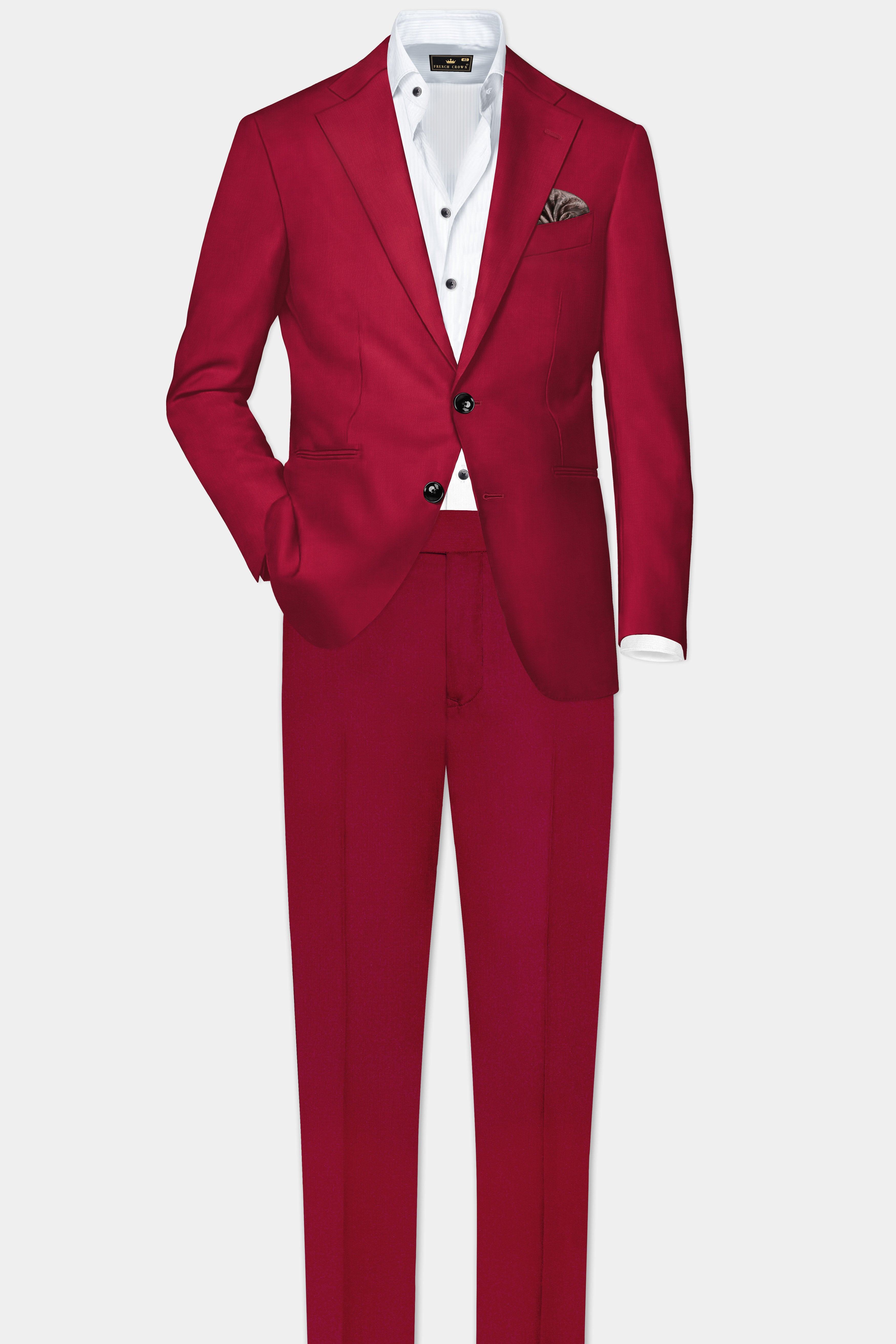 Vermilion-Chili Red Solid Wool Rich Single Breasted Slight Stretch Blazer