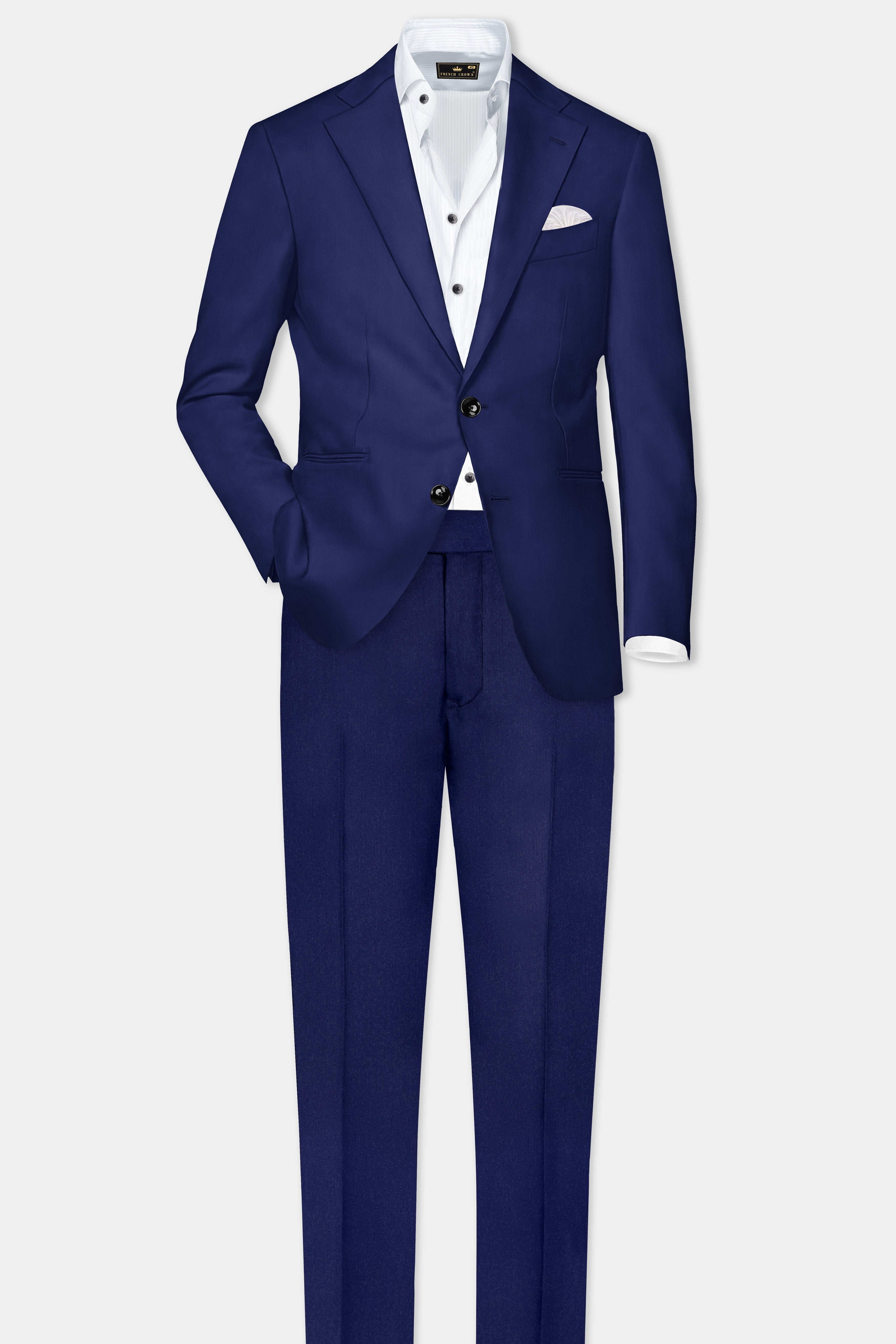 Celestia- Blue Solid Wool Rich Single Breasted Slight Stretch Blazer