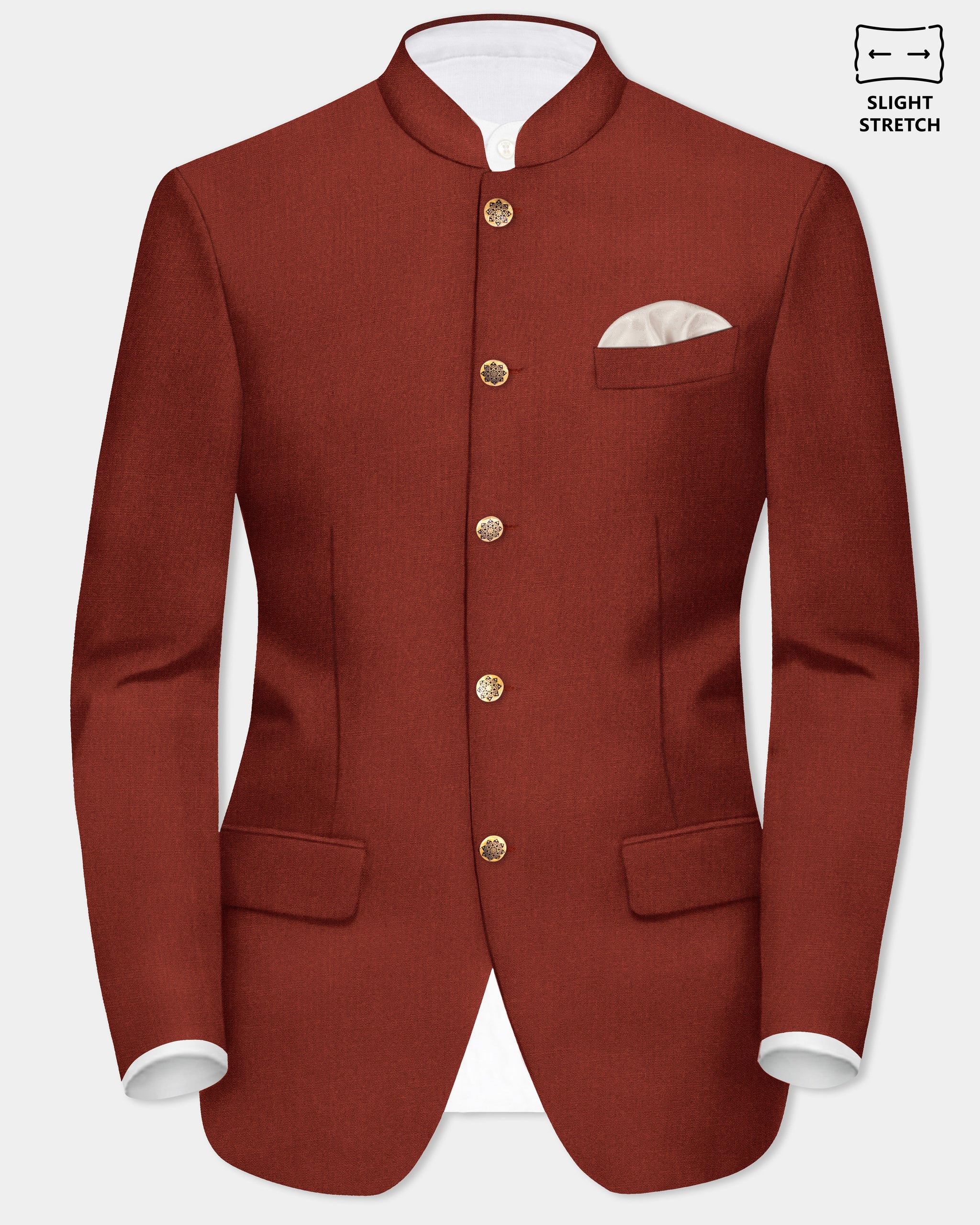 Inferno Rust-Brick Red Solid Premium Wool Blend Bandhgala/Jodhpuri ...