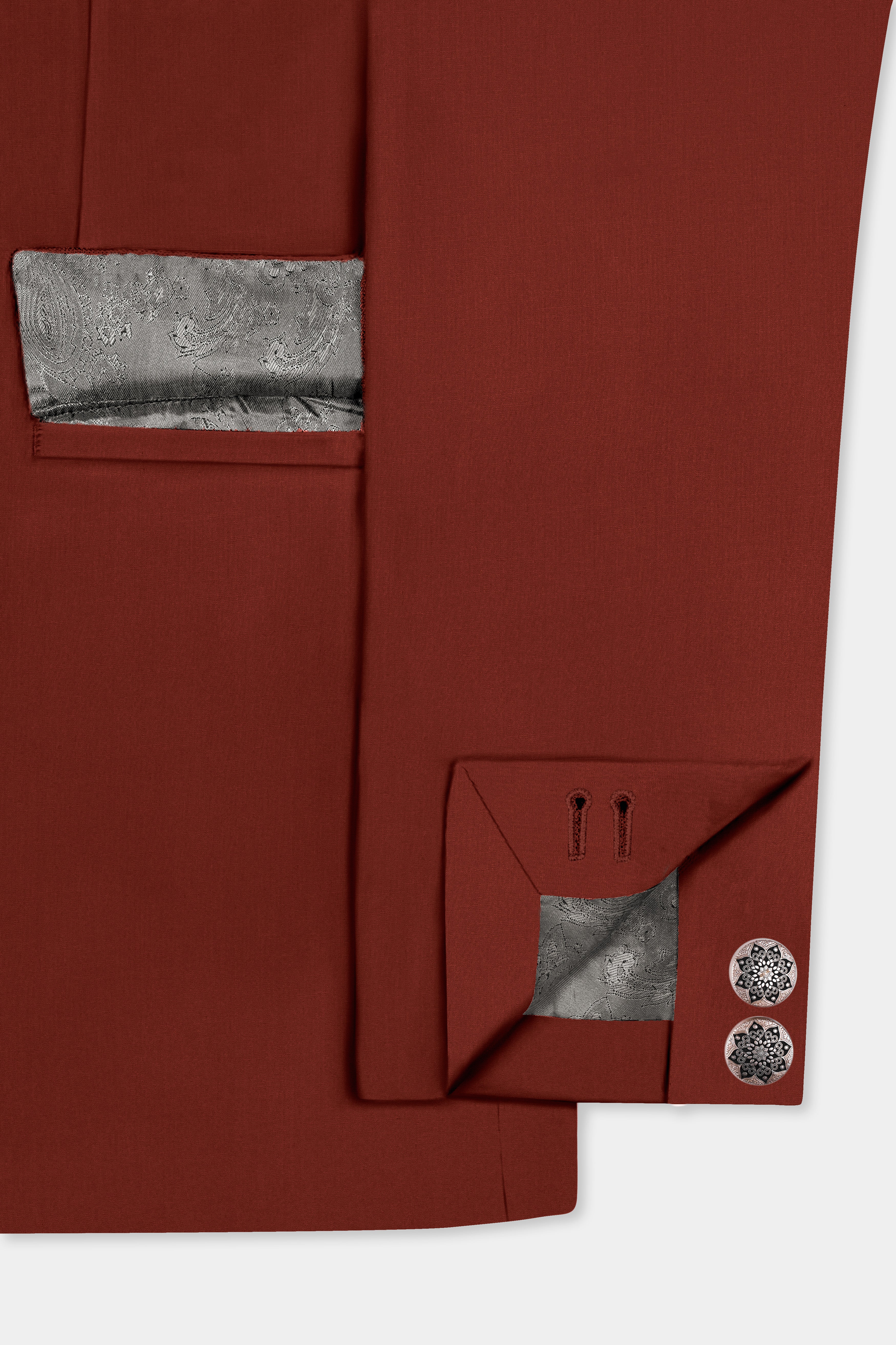 Inferno Rust-Brick Red Solid Wool Rich Bandhgala Slight Stretch Blazer