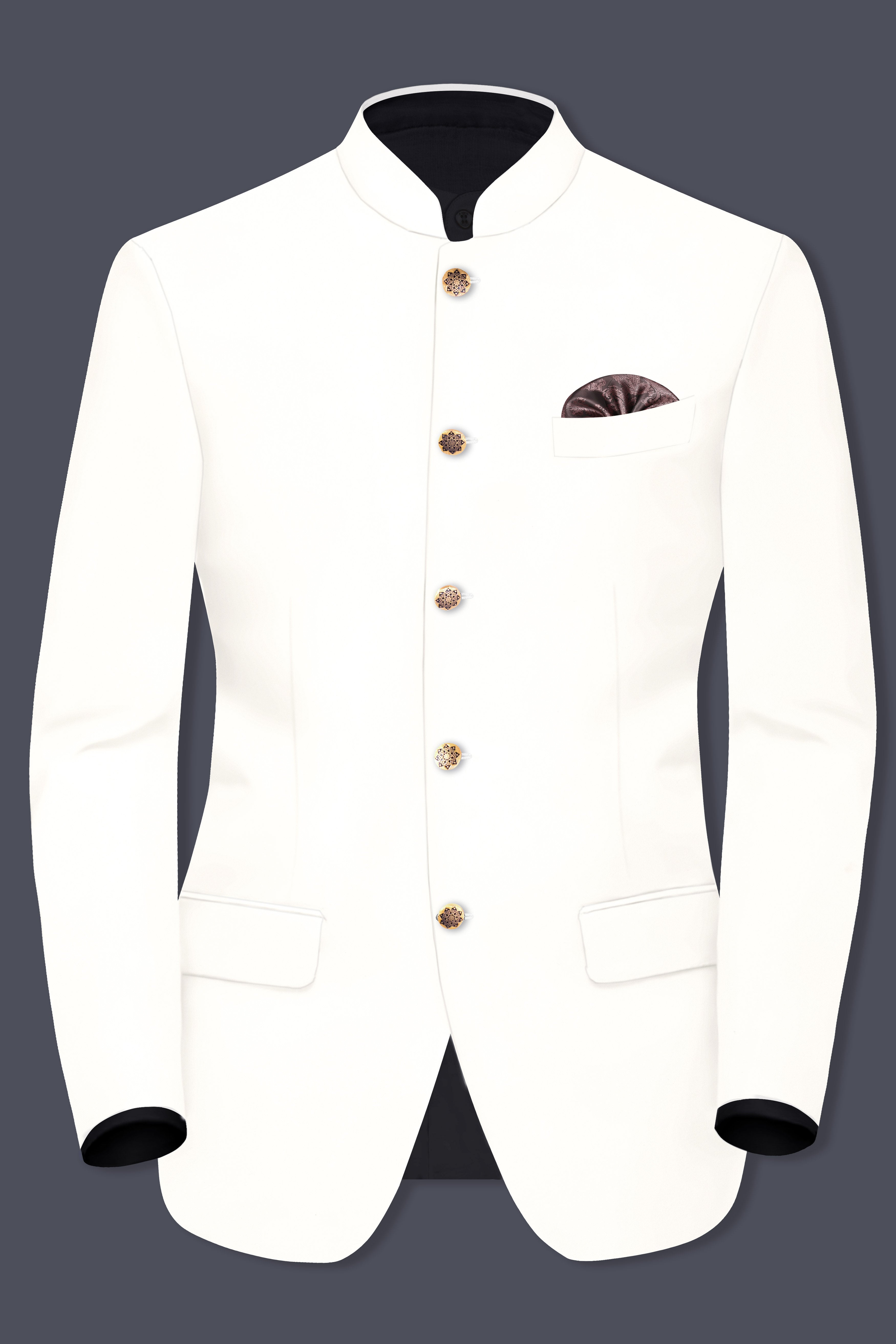 Off White Solid Wool Rich Bandhgala Blazer