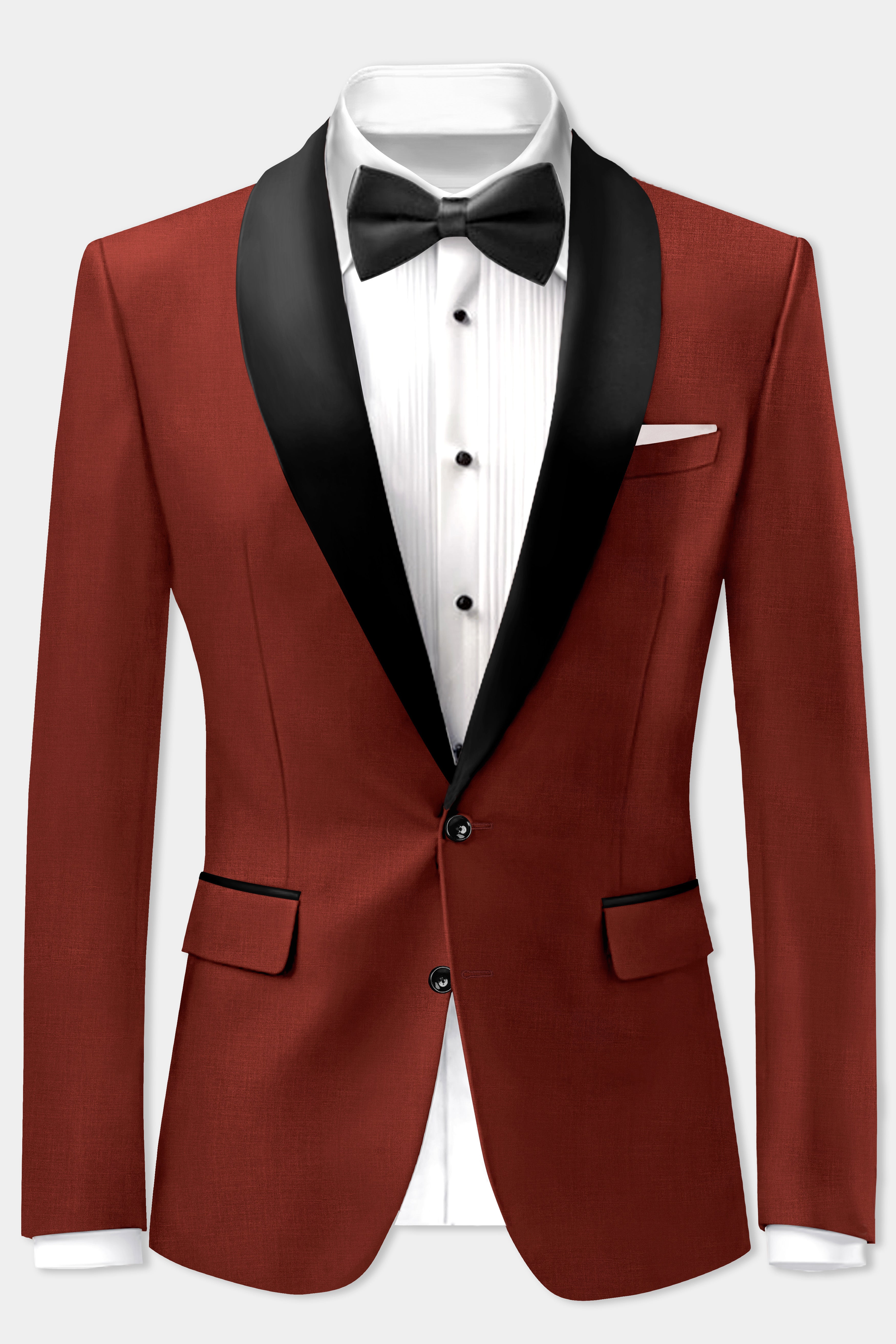 Inferno Rust-Brick Red Solid Wool Rich Tuxedo Blazer