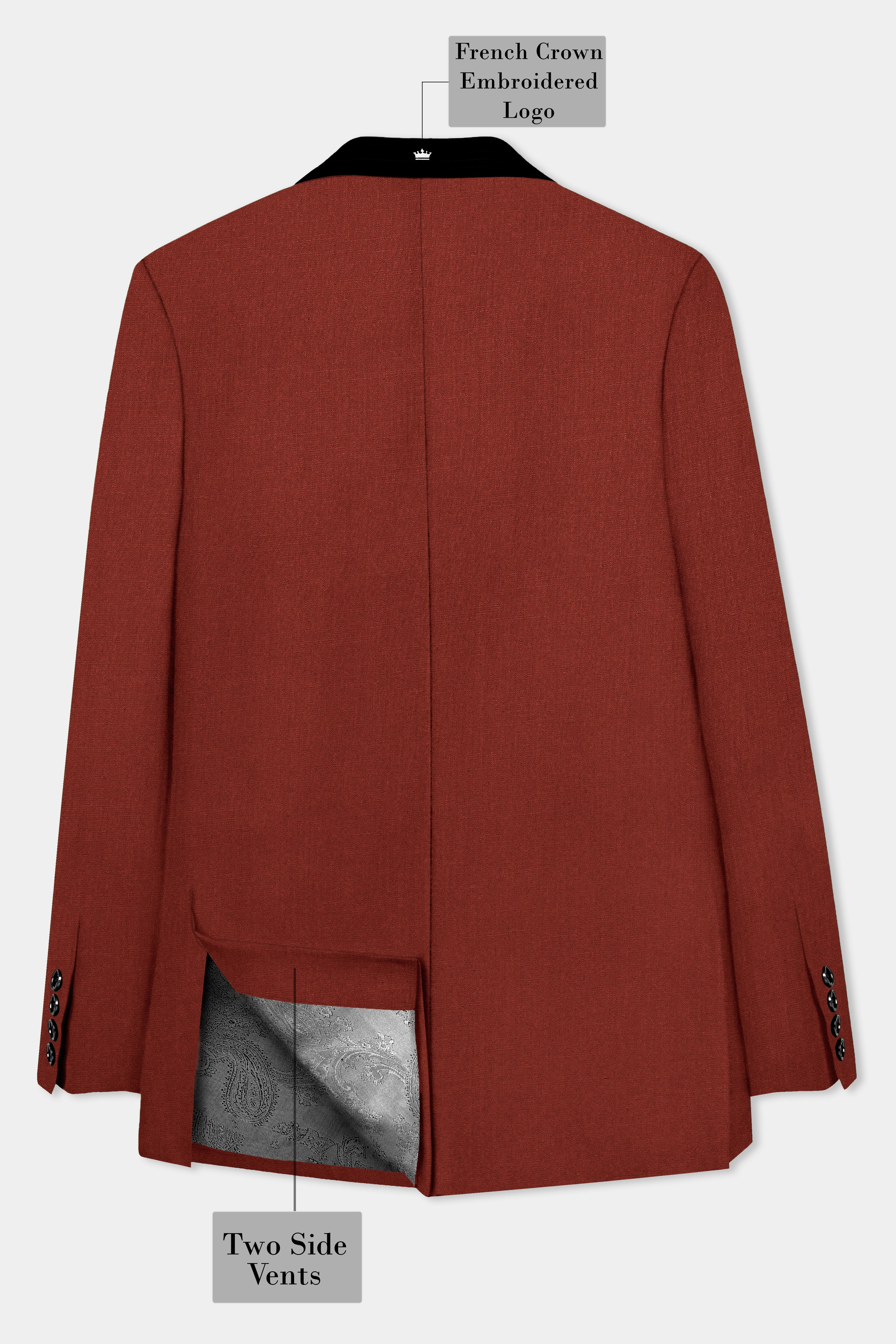 Inferno Rust-Brick Red Solid Wool Rich Tuxedo Slight Stretch Blazer