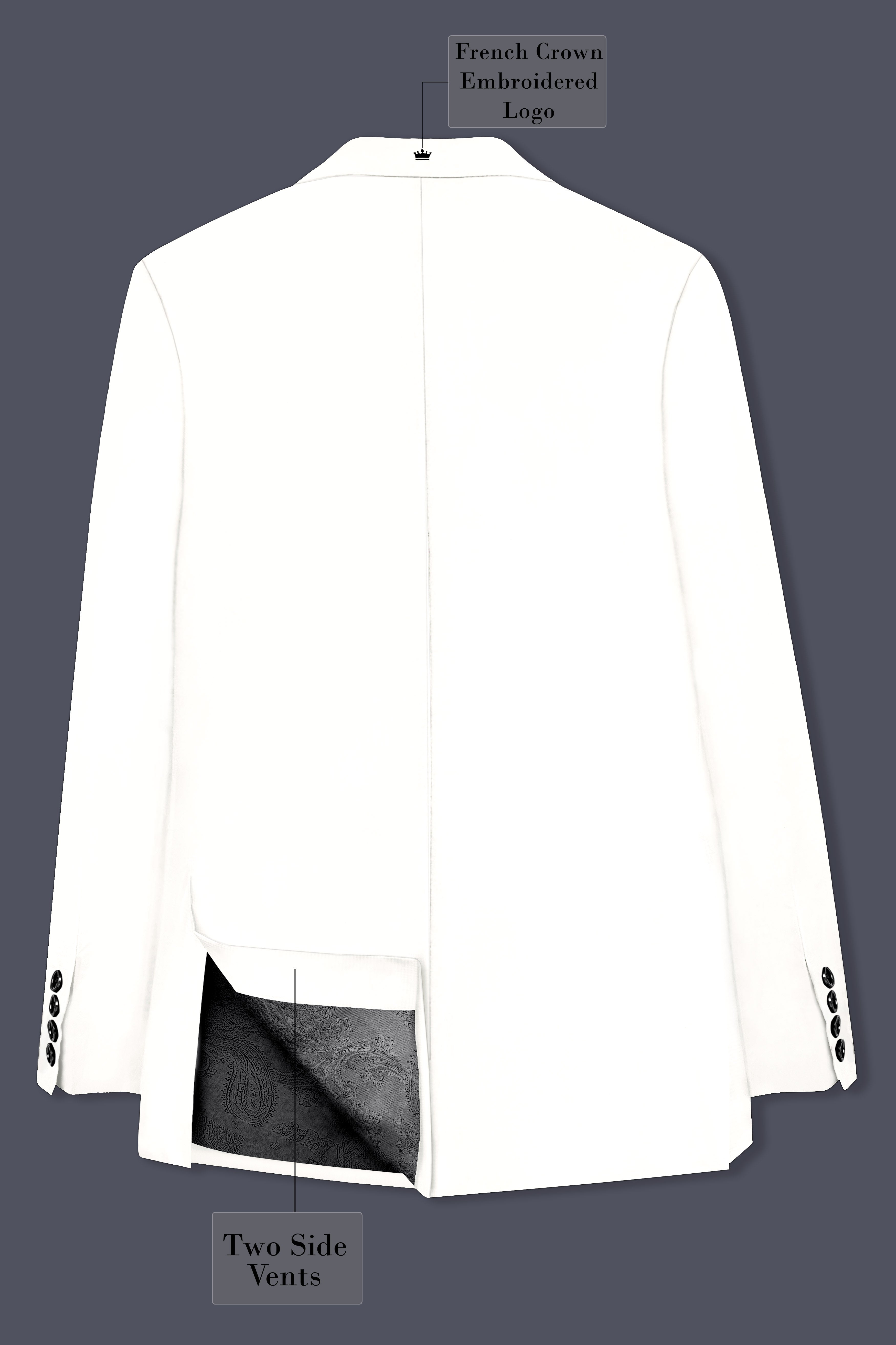 Off White Solid Wool Rich Peak Lapel Tuxedo Slight Stretch Blazer