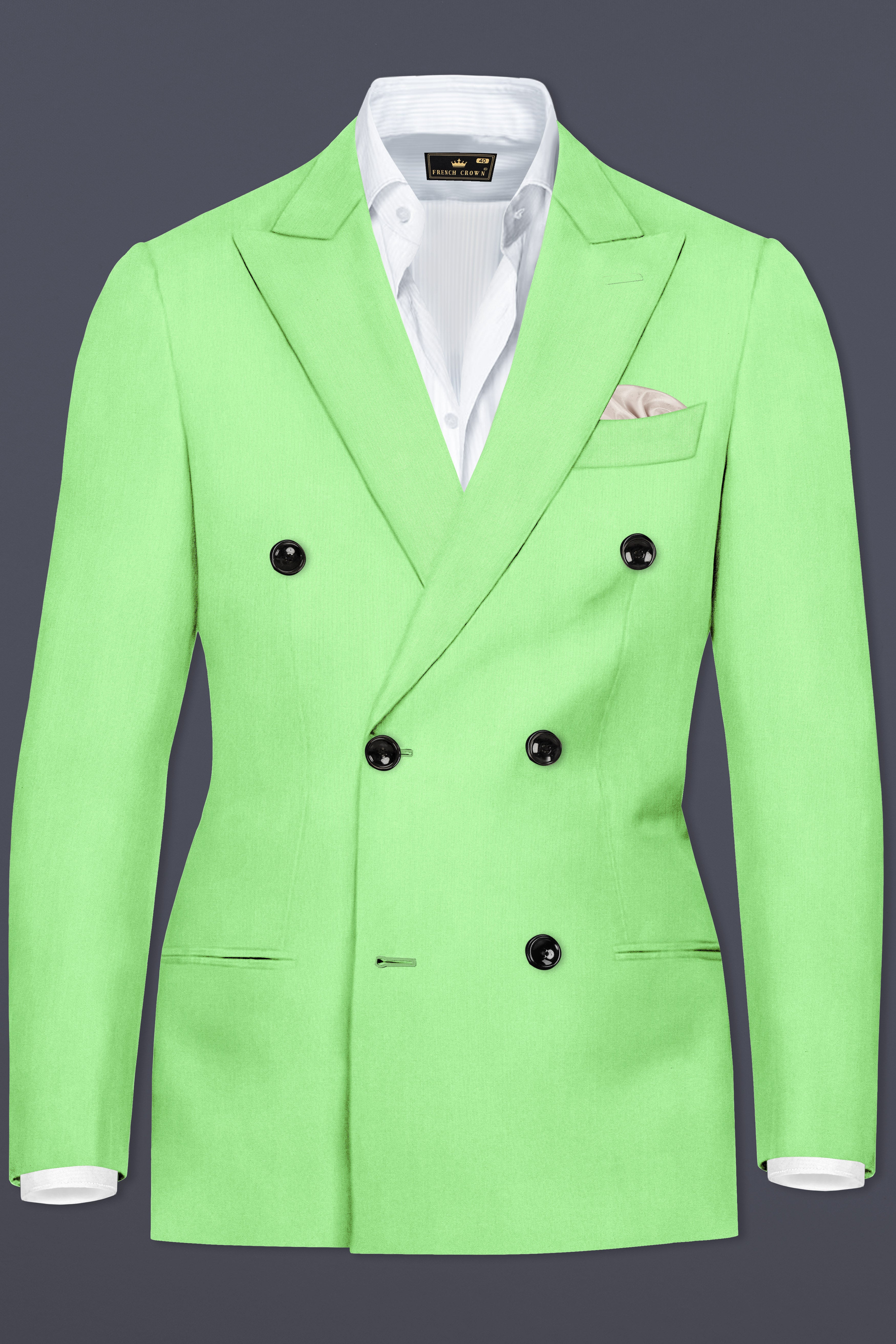 Emerald-Mint Green Solid Wool Rich Double Breasted Blazer