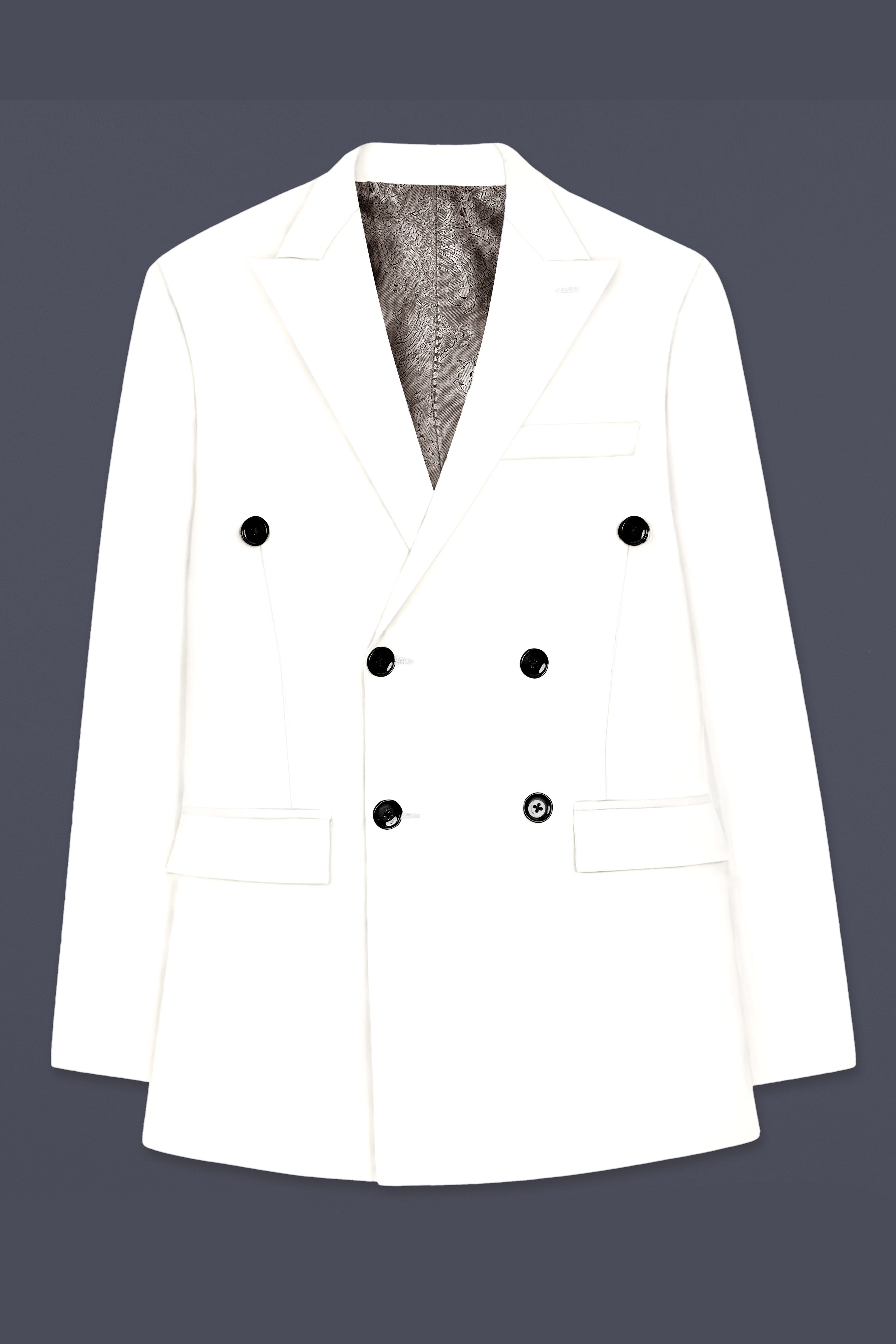 Off White Solid Wool Rich Double Breasted Slight Stretch Blazer