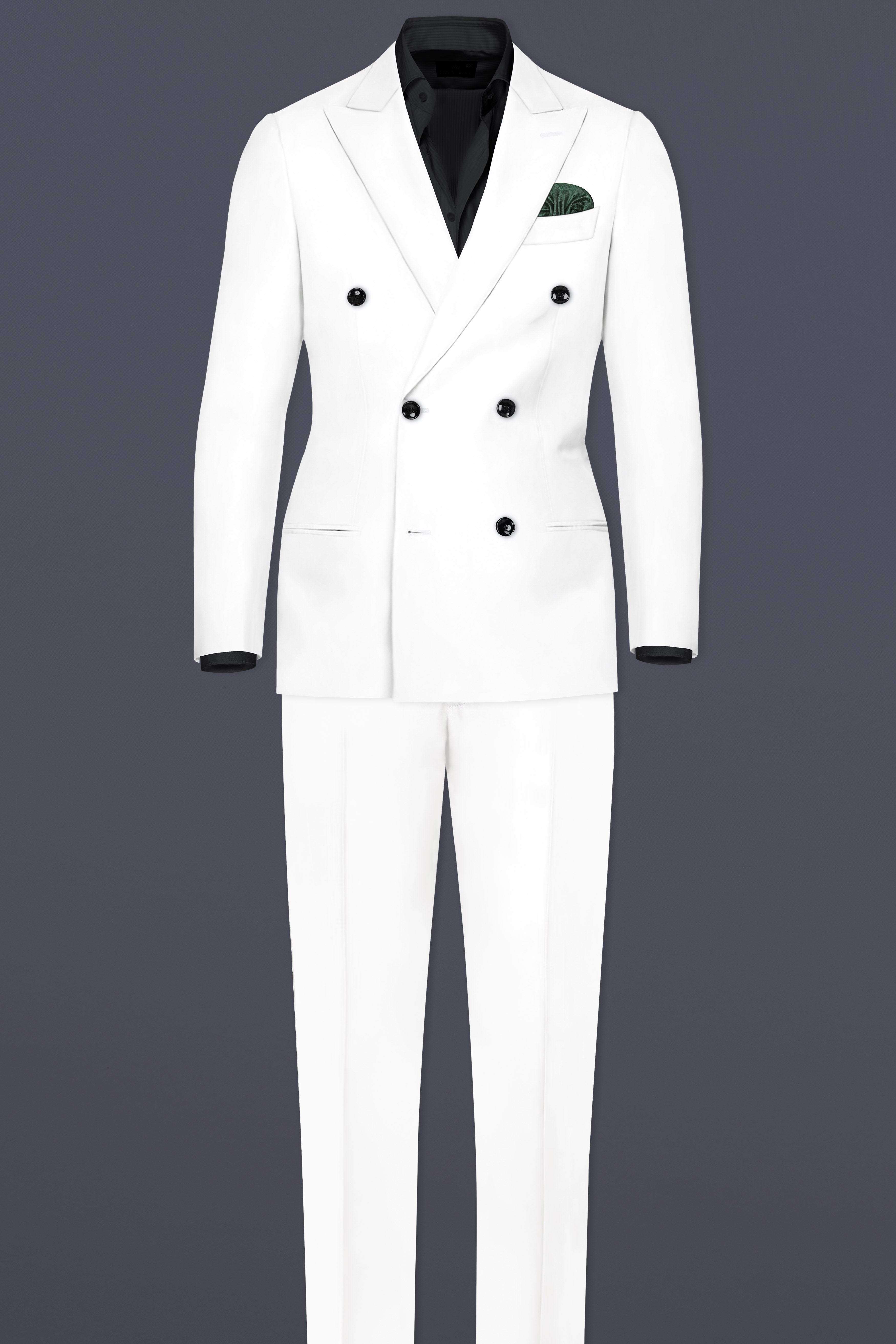 Off White Solid Wool Rich Double Breasted Slight Stretch Blazer