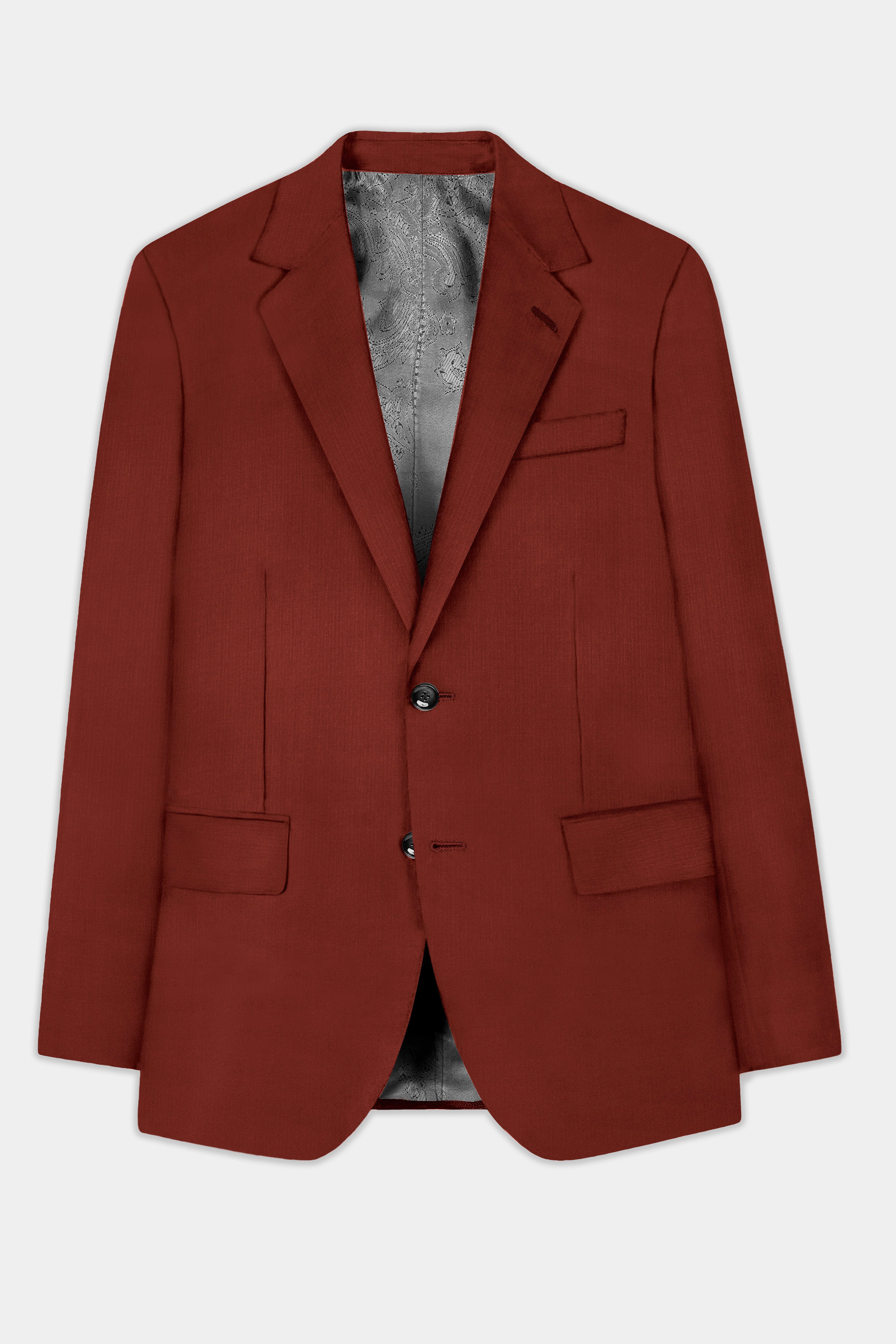 Inferno Rust-Brick Red Solid Wool Rich Single Breasted Blazer