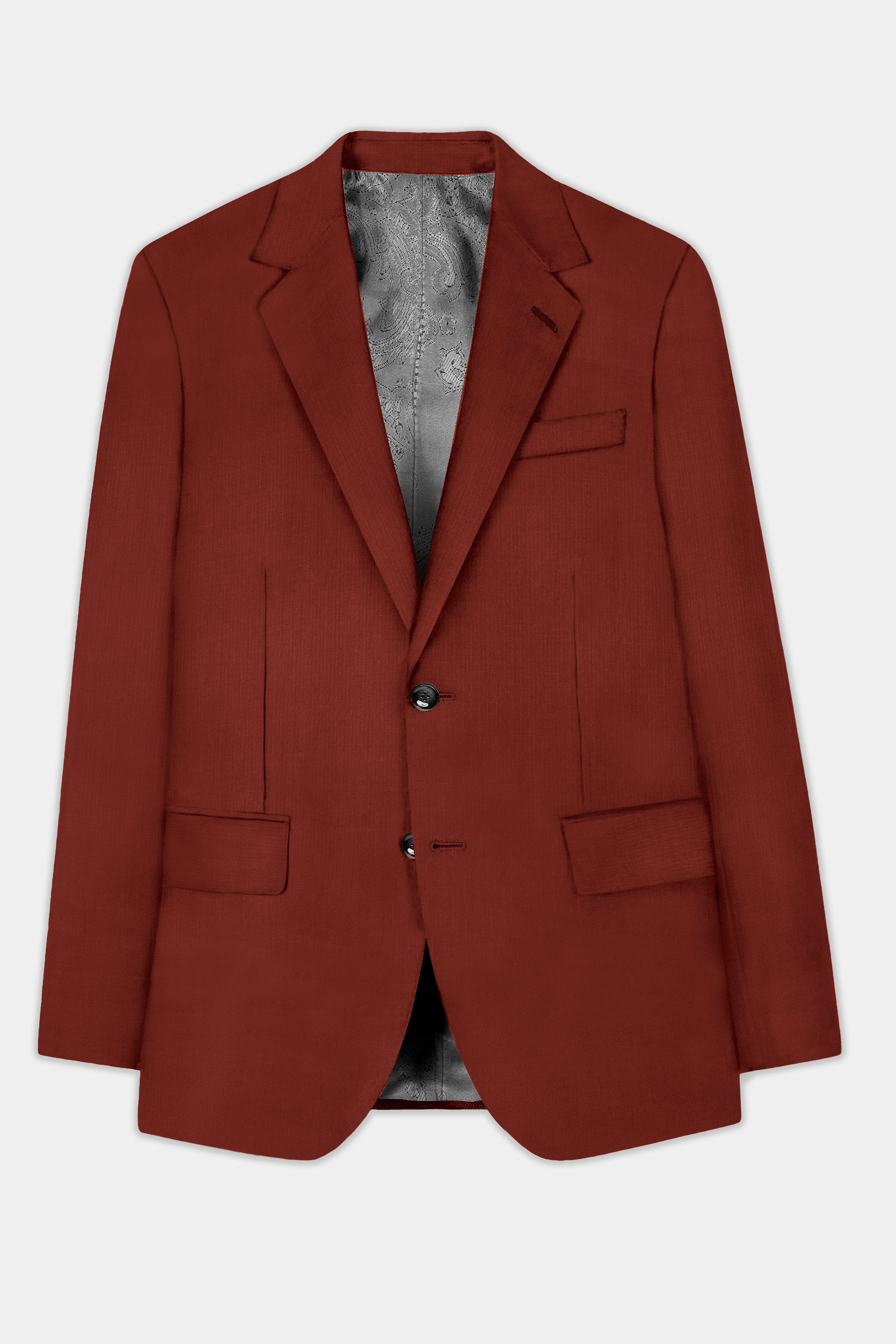 Inferno Rust-Brick Red Solid Wool Rich Single Breasted Slight Stretch Blazer