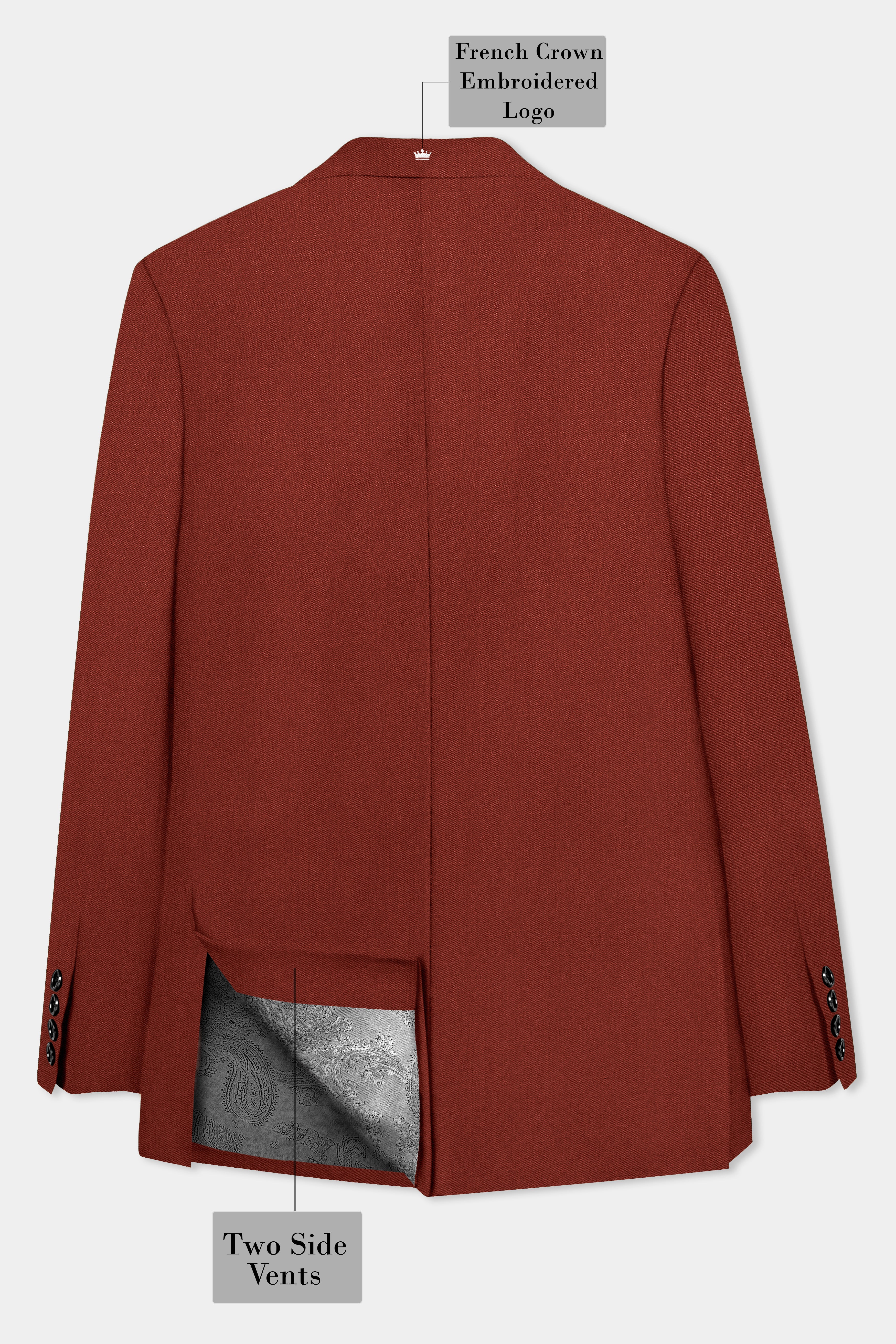 Inferno Rust-Brick Red Solid Wool Rich Single Breasted Slight Stretch Blazer