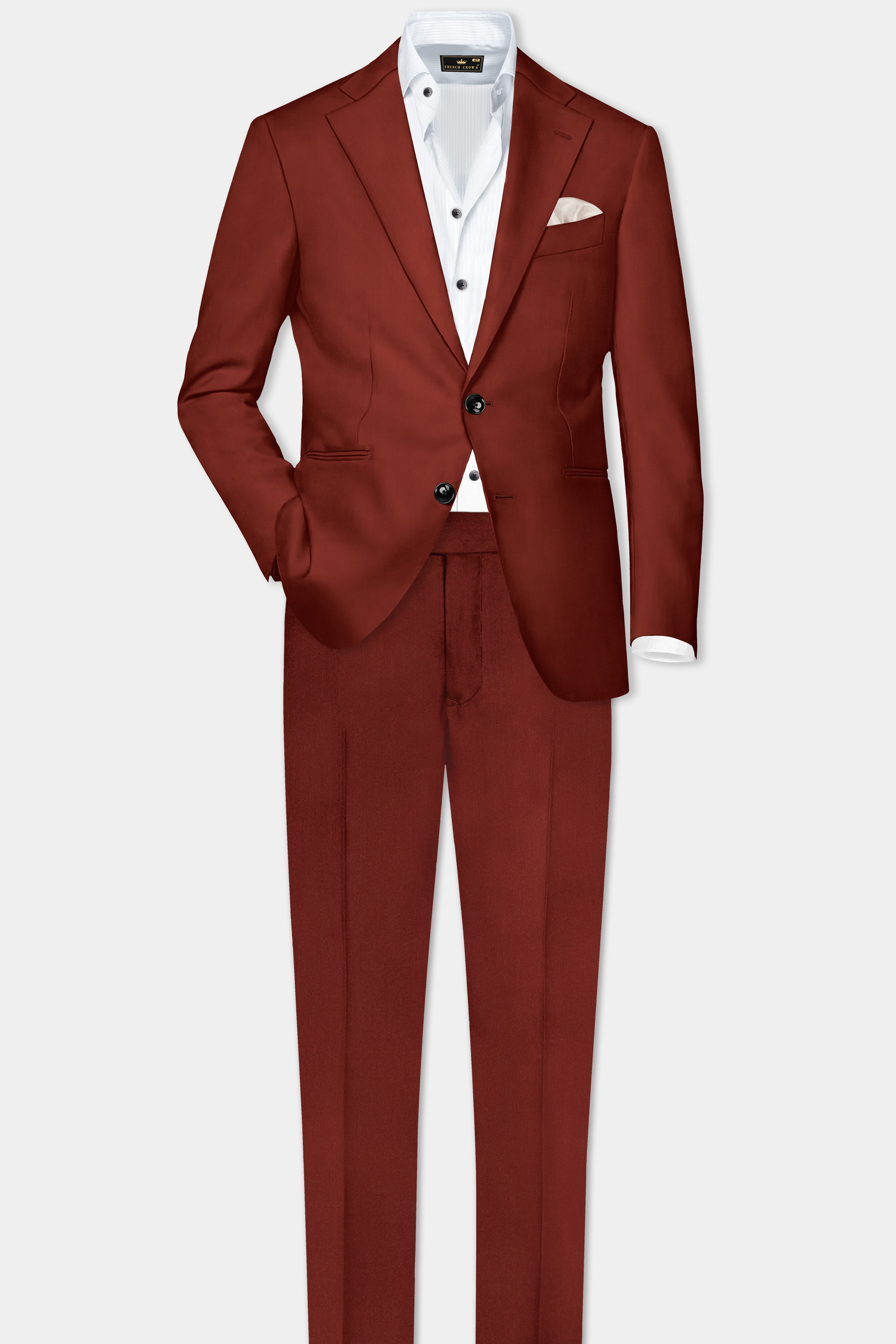 Inferno Rust-Brick Red Solid Wool Rich Single Breasted Slight Stretch Blazer