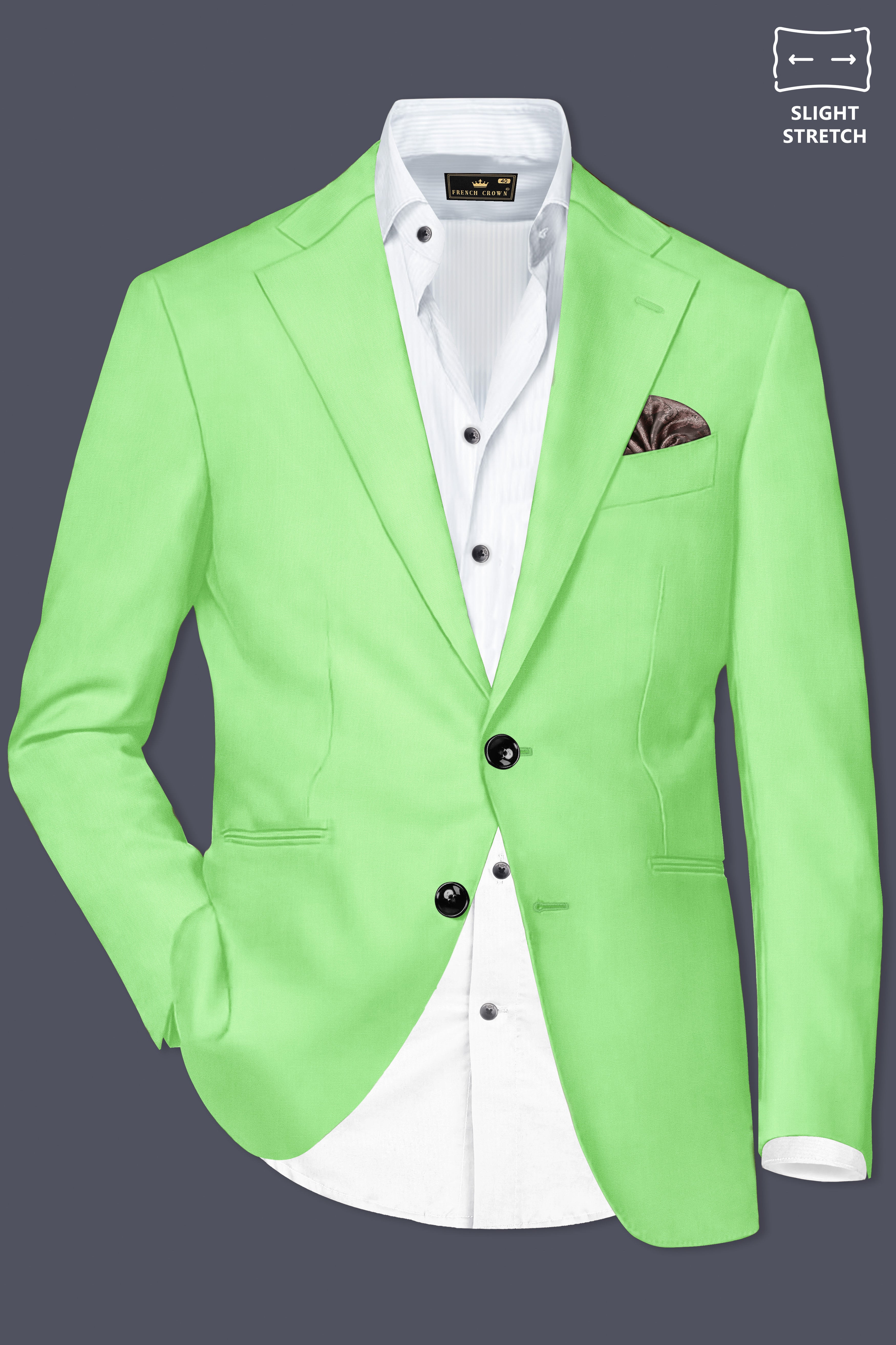 Emerald-Mint Green Solid Wool Rich Single Breasted Slight Stretch Blazer